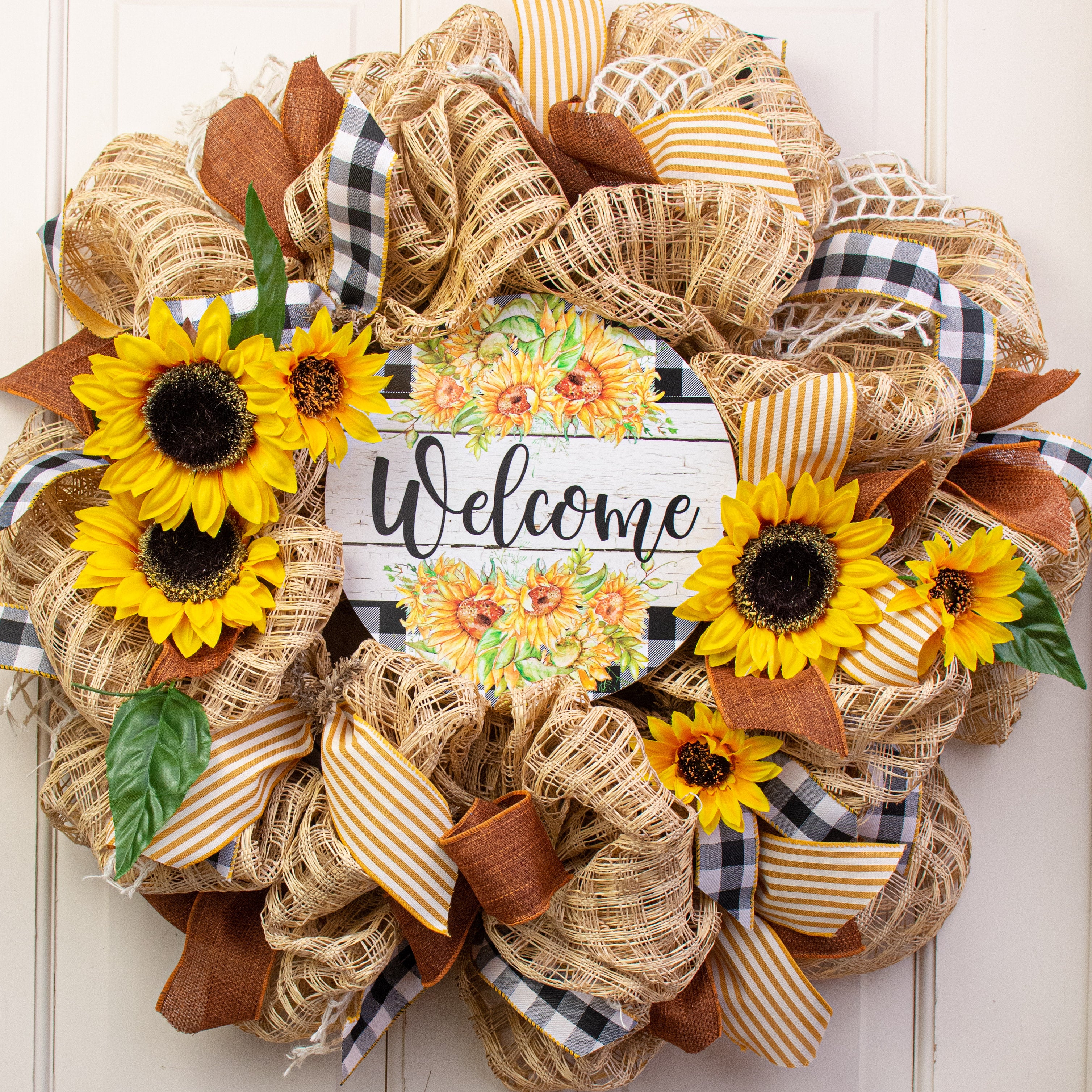 9.4" Round Waterproof Sign: Welcome Sunflowers Lifestyle Photo