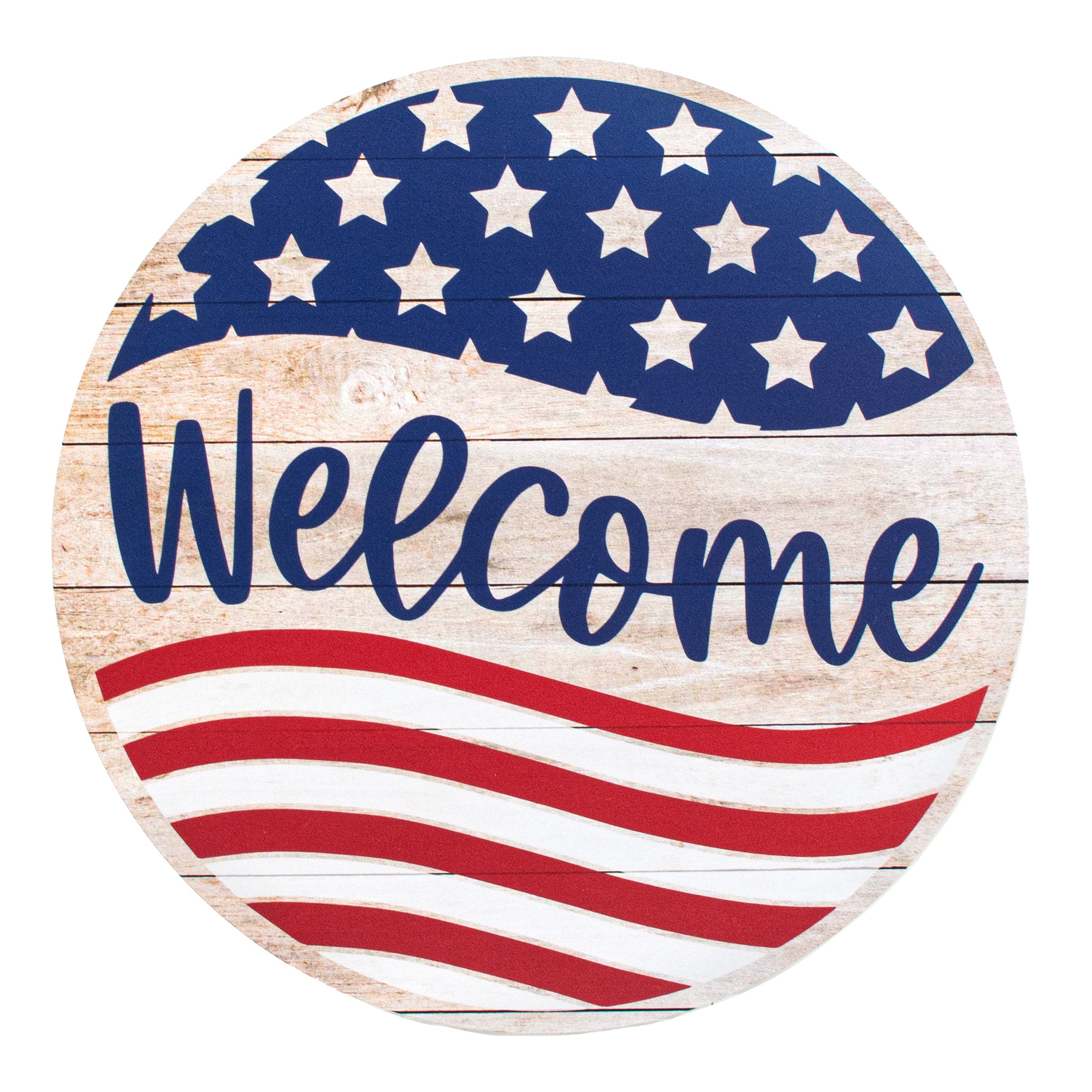 9.4" Round Waterproof Sign: Welcome USA Flag Item Number: CD0943NH