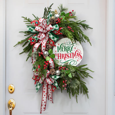 10.5" Round Waterproof Sign: White Wood Merry Christmas Lifestyle Photo