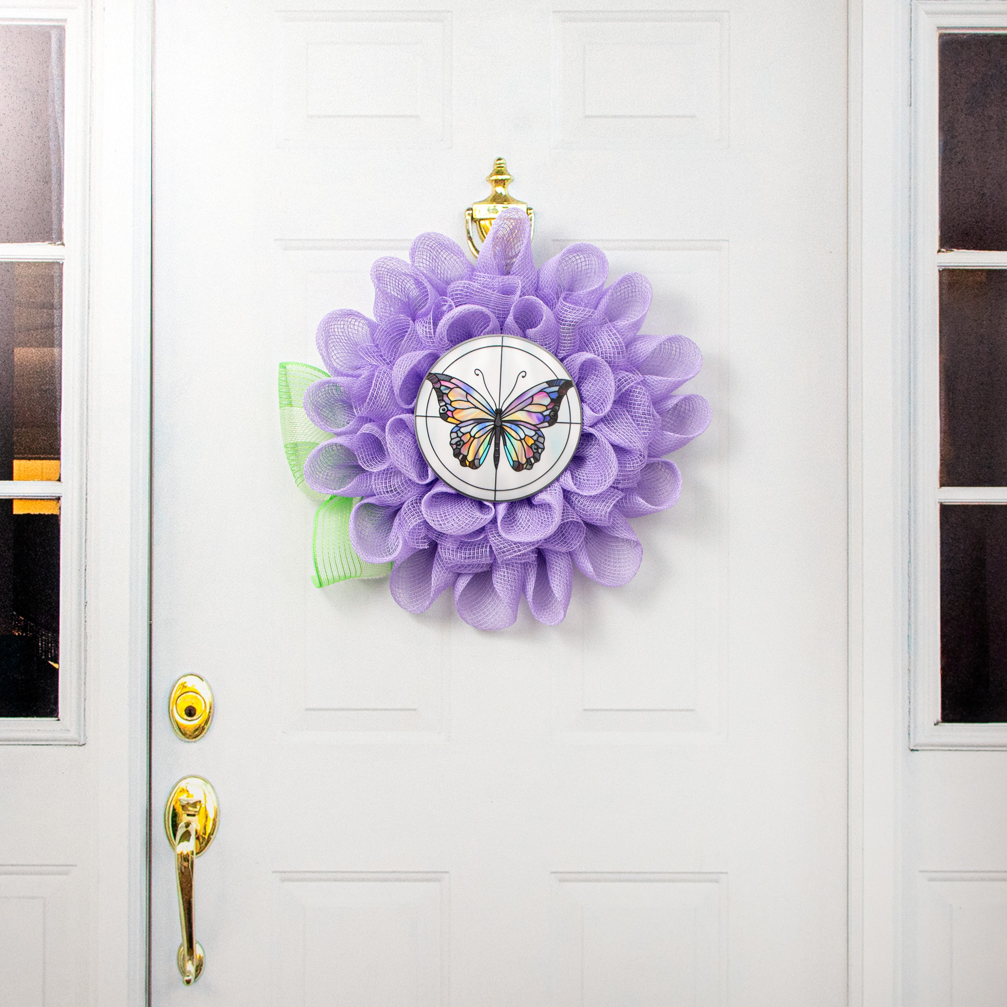 8.5" Round Waterproof Accent: Stained Glass Butterfly Lavender detail photo 4