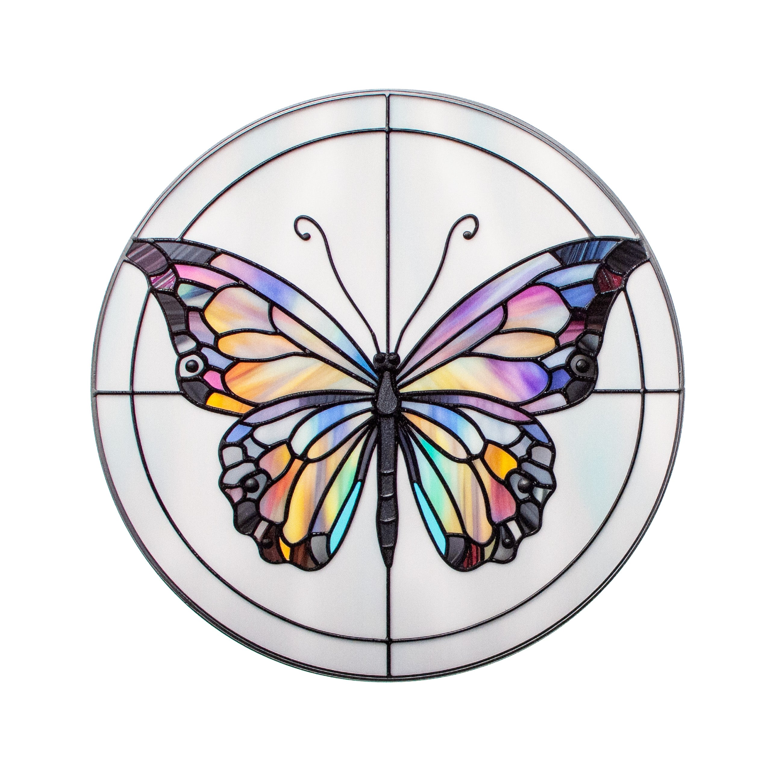 8.5" Round Waterproof Accent: Stained Glass Butterfly Lavender Item Number: CD1070NH