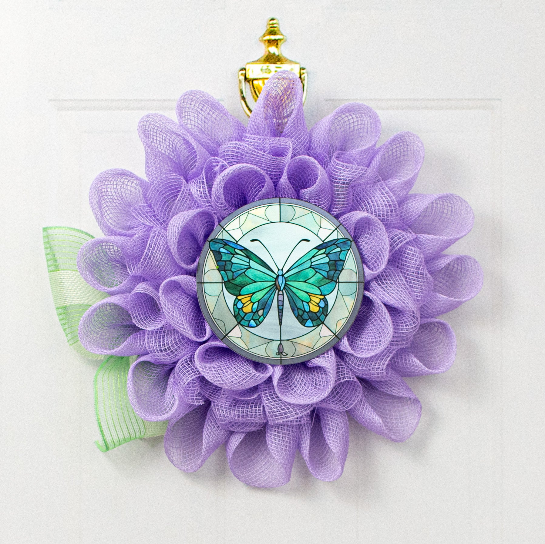 8.5" Round Waterproof Accent: Stained Glass Butterfly Teal Lifestyle Photo