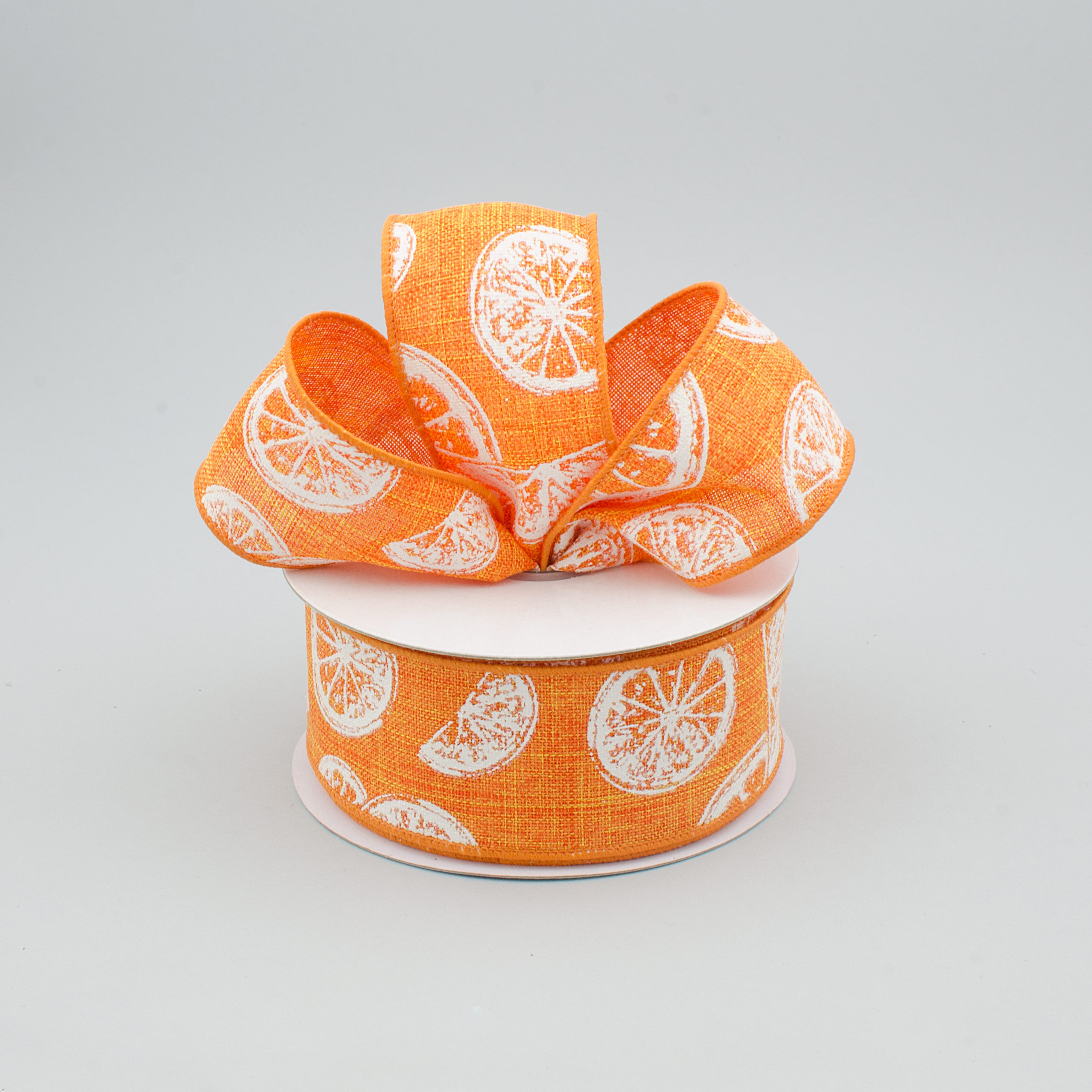 1.5" Royal Canvas Citrus Print Ribbon: Orange & White (10 Yards) Lifestyle Photo