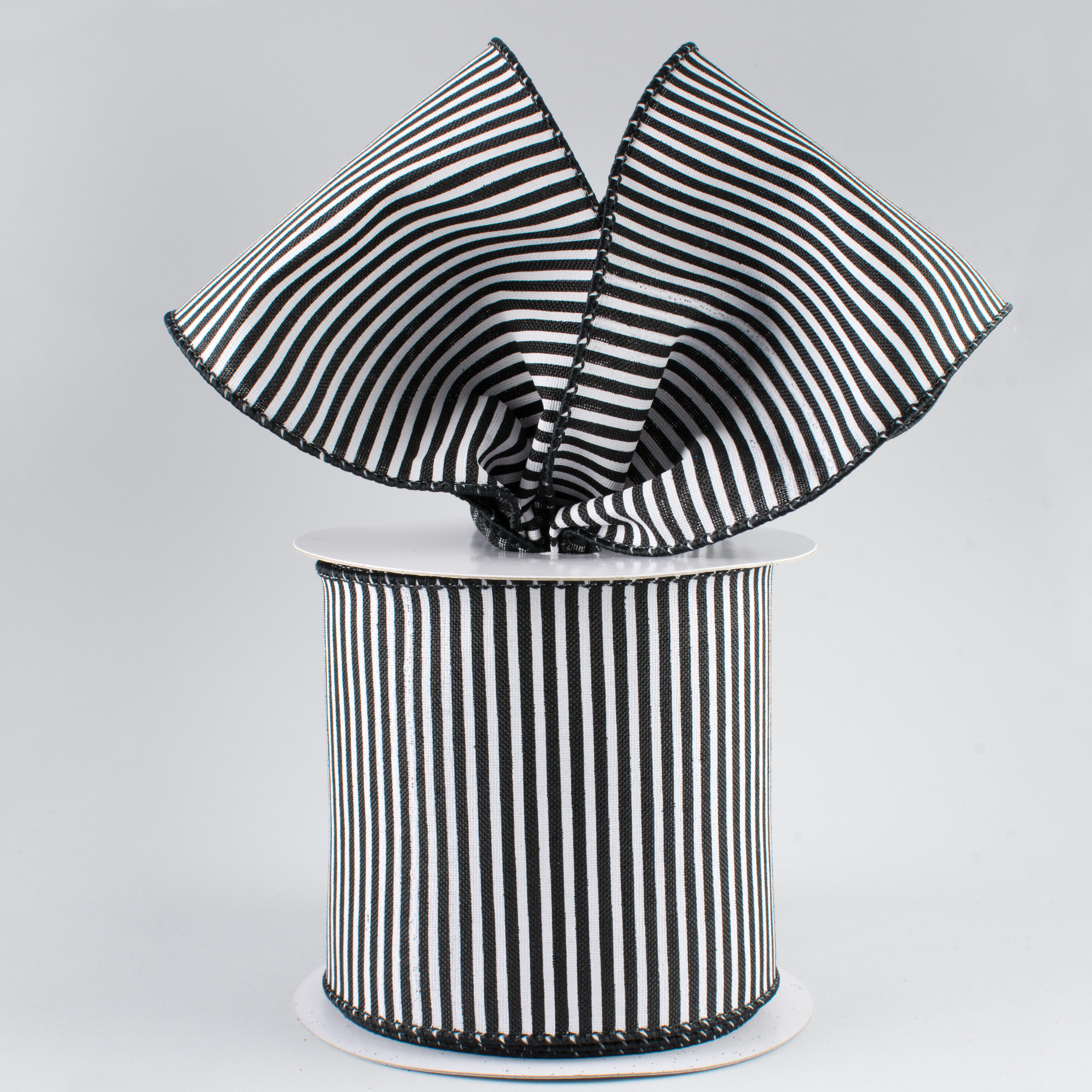 4" Royal Canvas Pinstripe Ribbon: Black & White (10 Yards) Lifestyle Photo