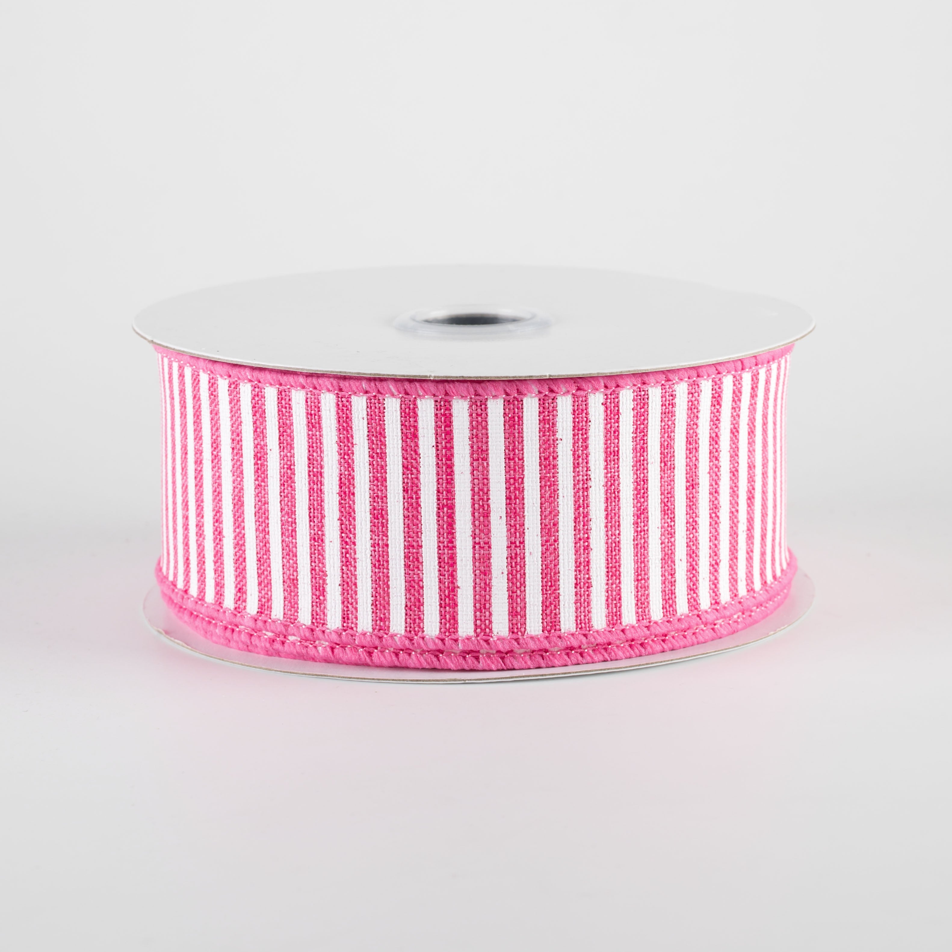 1.5" Royal Canvas Pinstripe Ribbon: Hot Pink & White (10 Yards)
