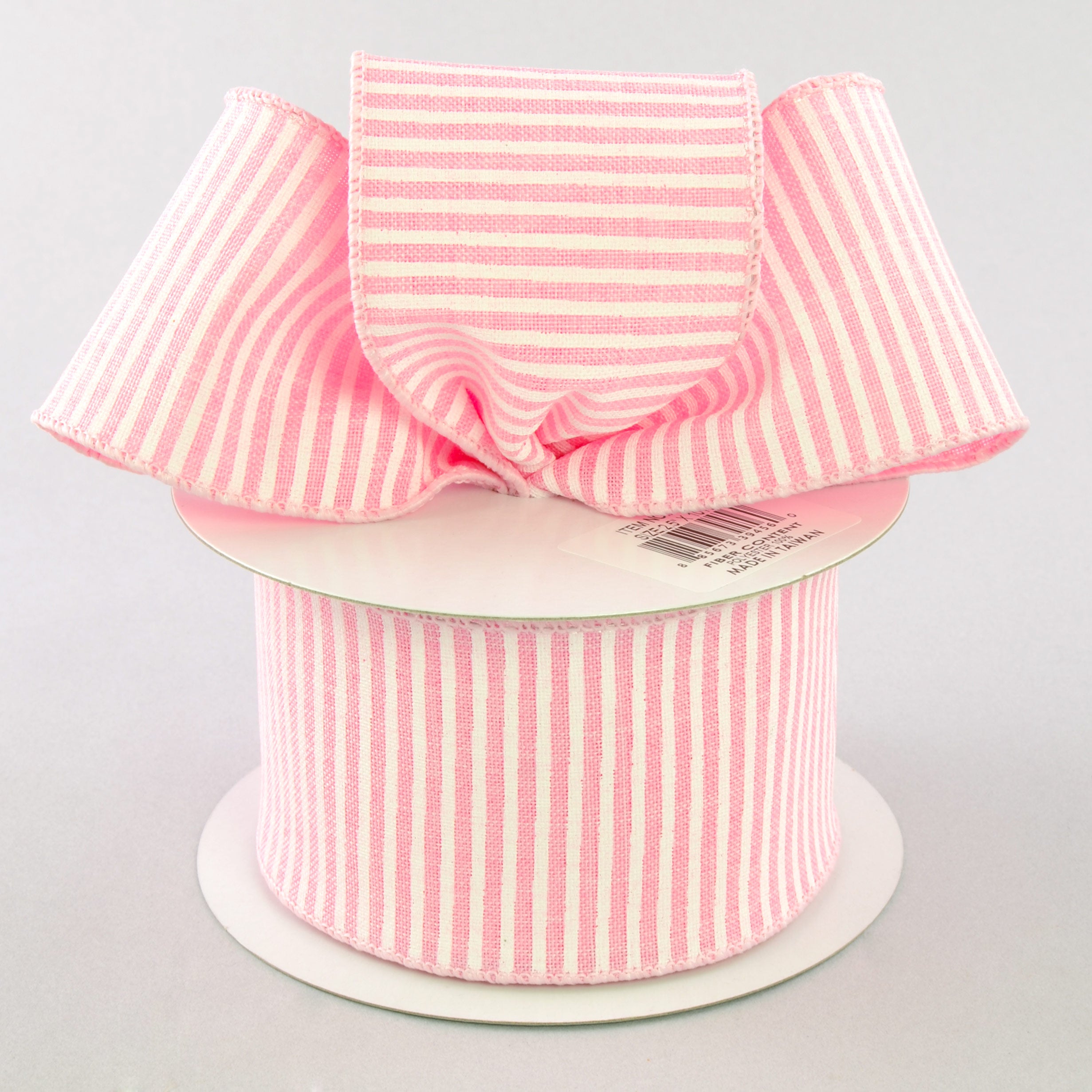 2.5" Royal Canvas Pinstripe Ribbon: Light Pink & White (10 Yards) Lifestyle Photo