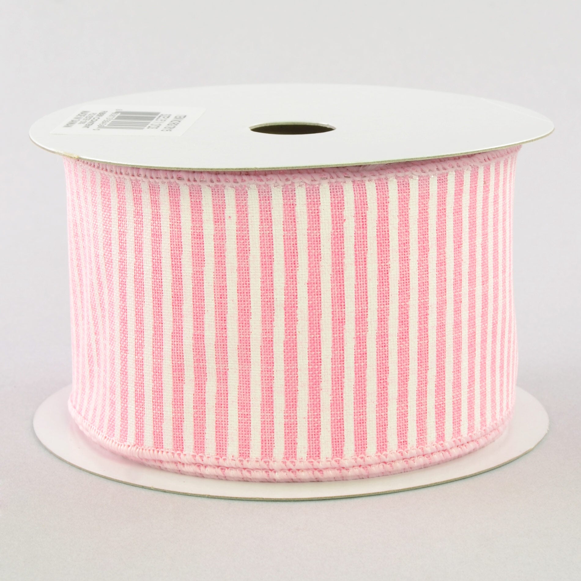 2.5" Royal Canvas Pinstripe Ribbon: Light Pink & White (10 Yards)