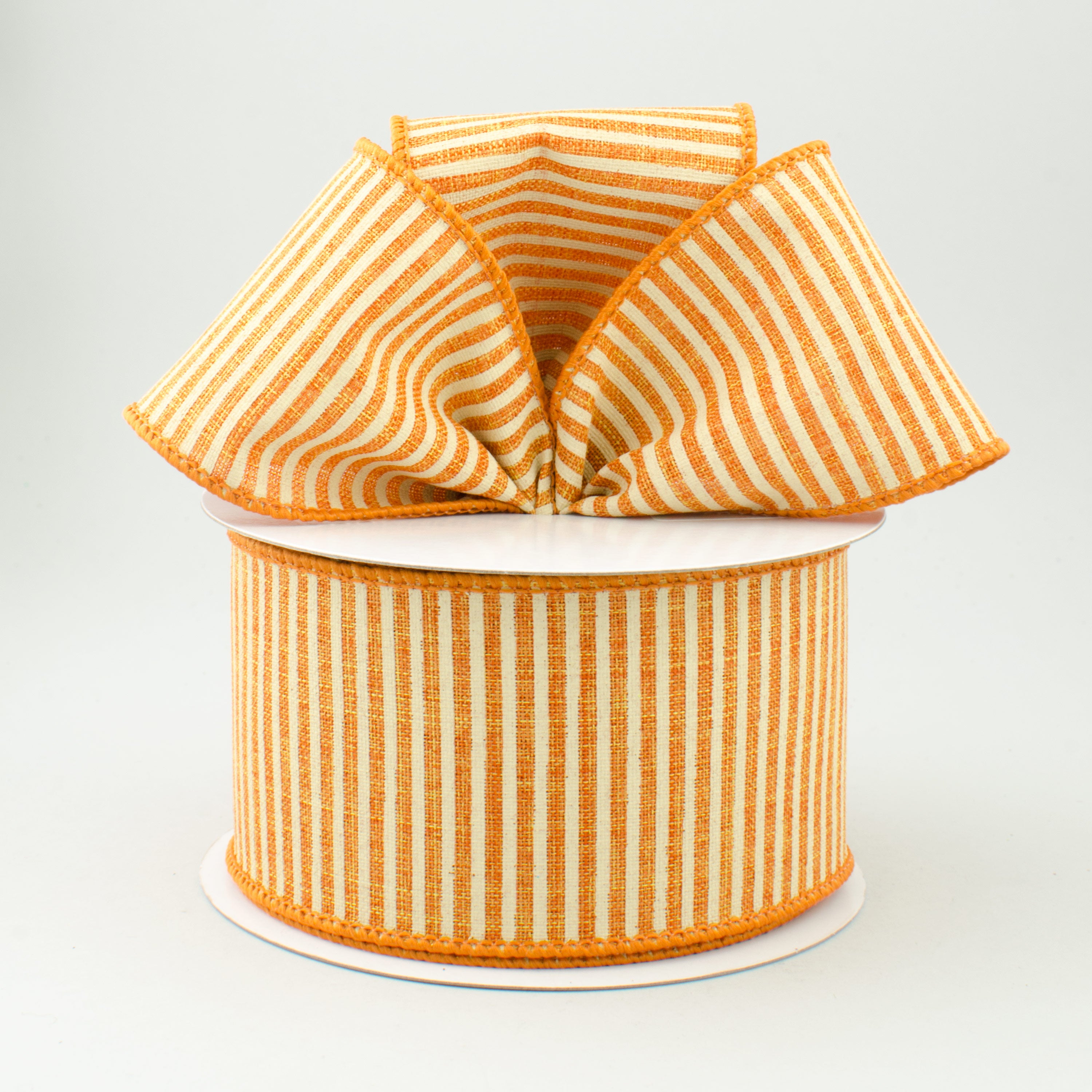 2.5" Royal Canvas Pinstripe Ribbon: Orange & Cream (10 Yards) Lifestyle Photo