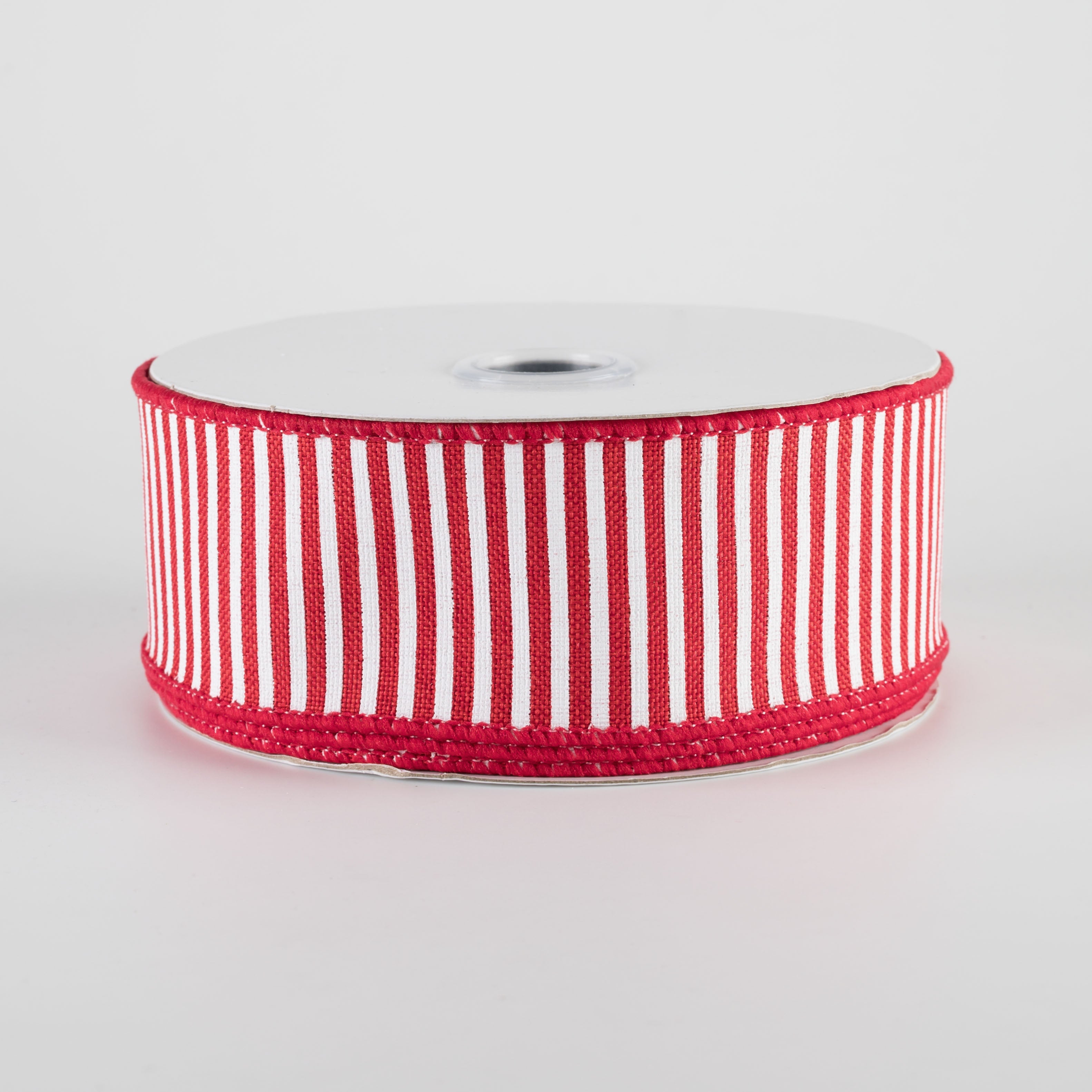 1.5" Royal Canvas Pinstripe Ribbon: Red & White (10 Yards)