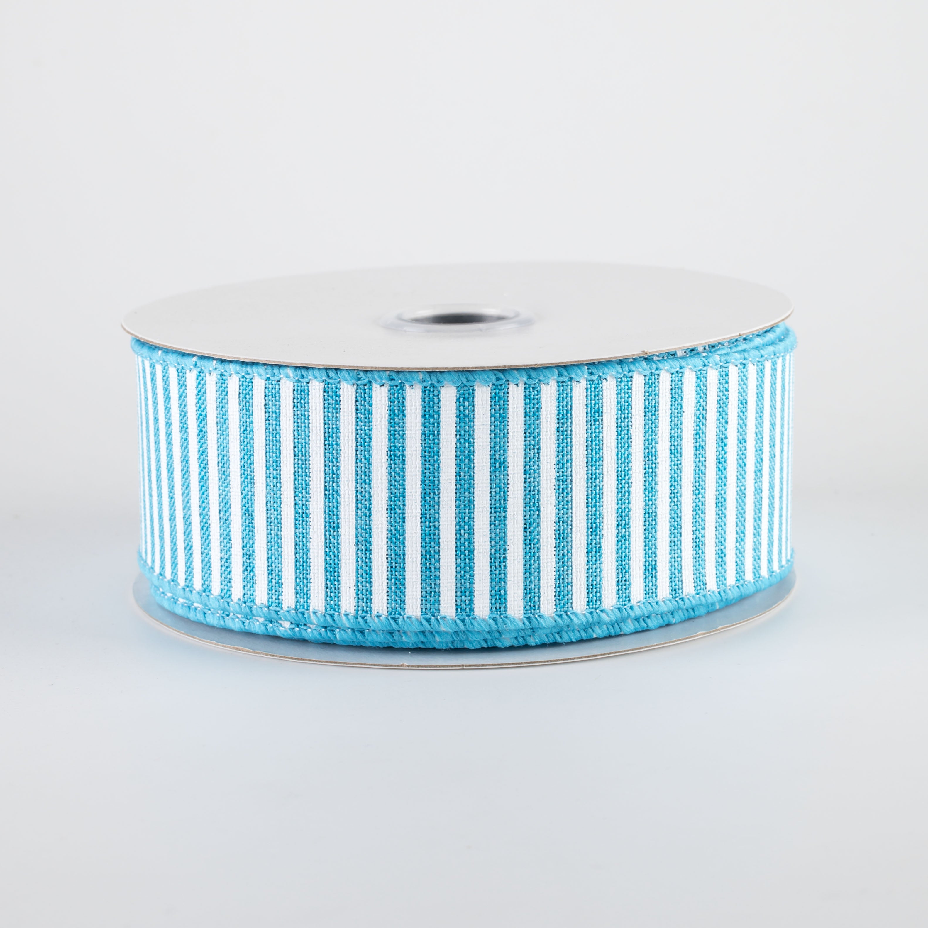 1.5" Royal Canvas Pinstripe Ribbon: Turquoise Blue & White (10 Yards)