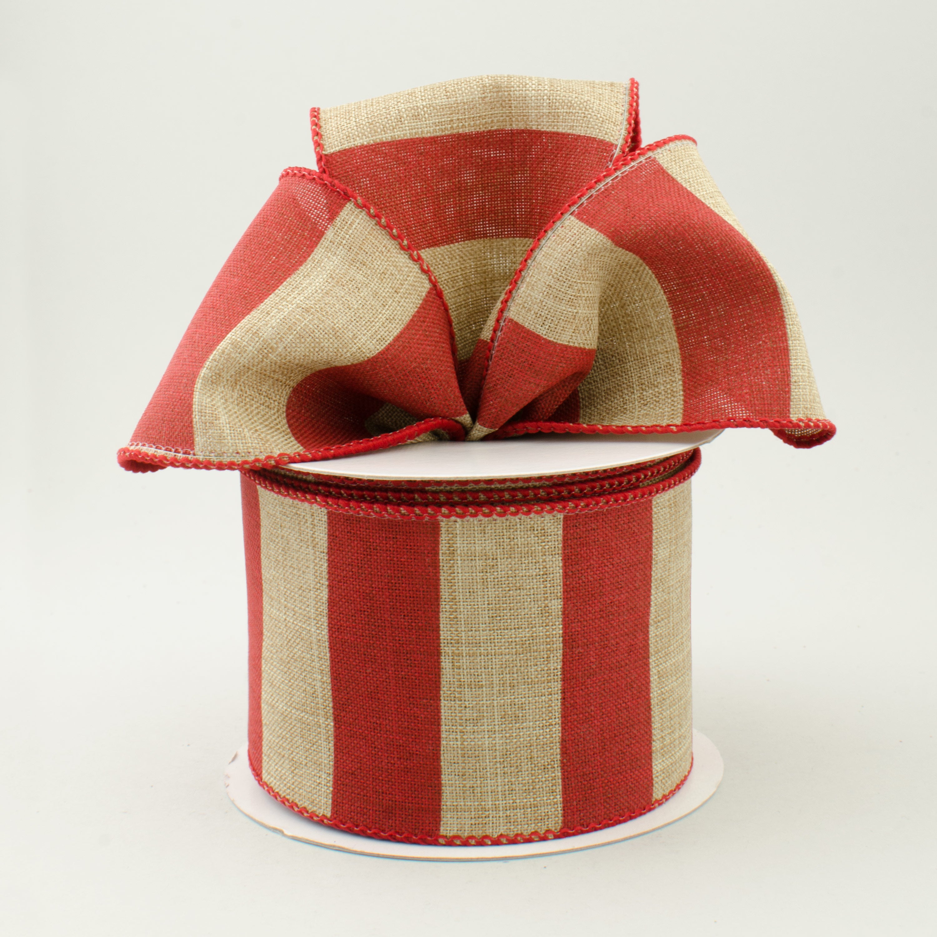 2.5" Royal Canvas Wide Stripe Ribbon: Natural & Red (10 Yards) Lifestyle Photo