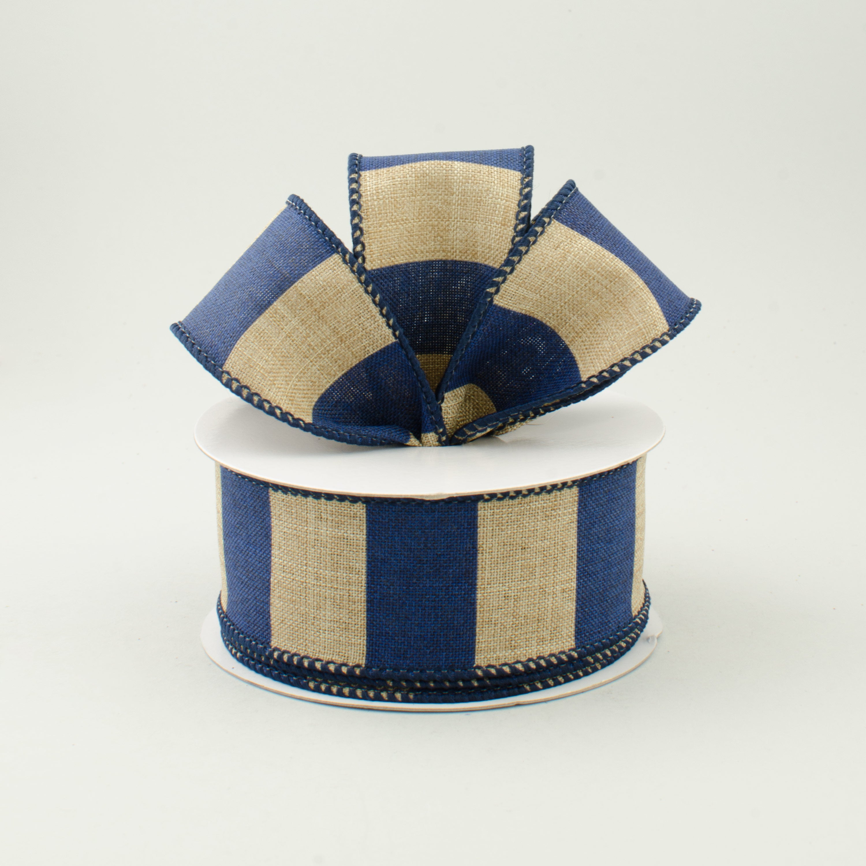 1.5" Royal Canvas Wide Stripe Ribbon: Natural & Royal Blue (10 Yards) Lifestyle Photo