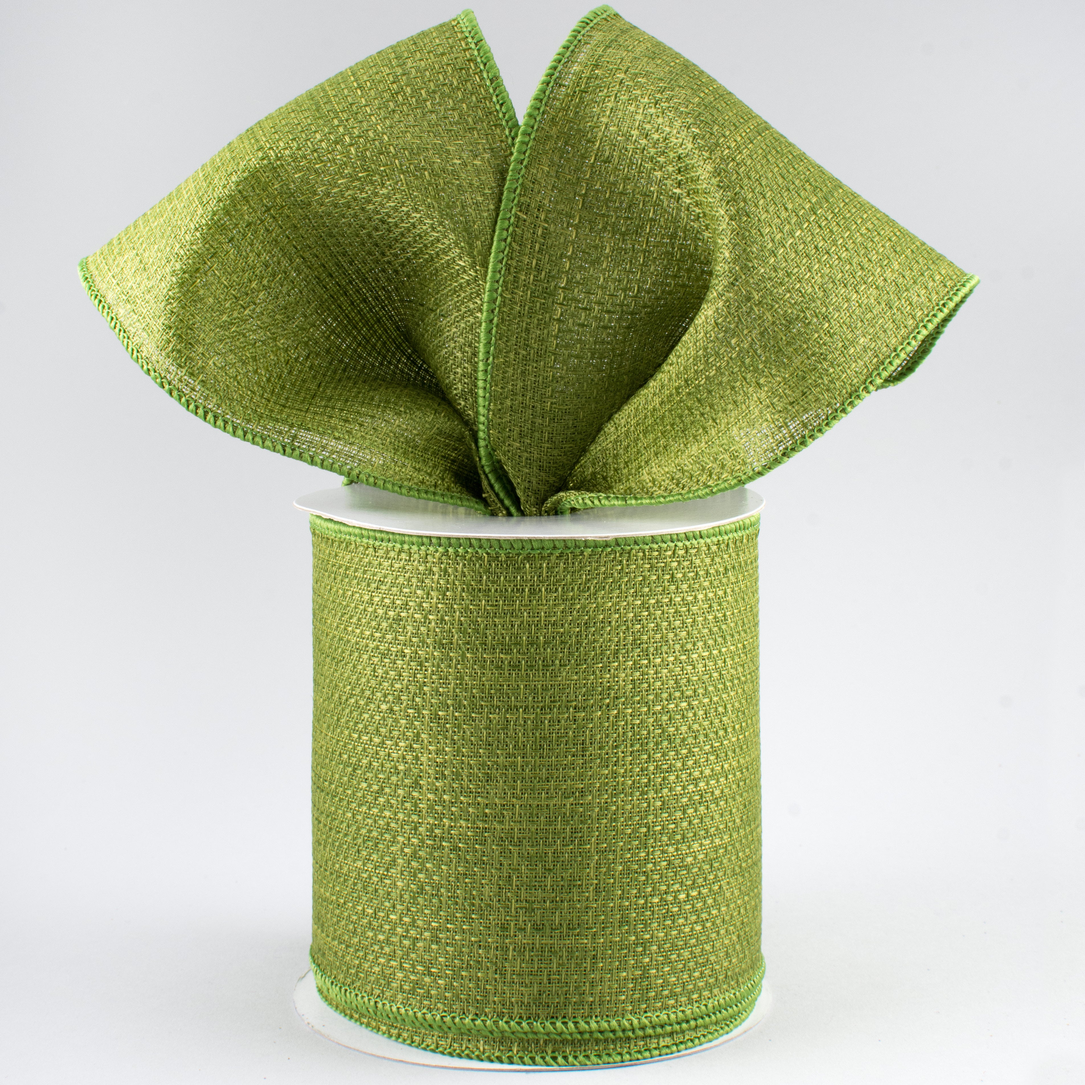 4" Royal Faux Burlap Ribbon: Moss Green (10 Yards) Lifestyle Photo