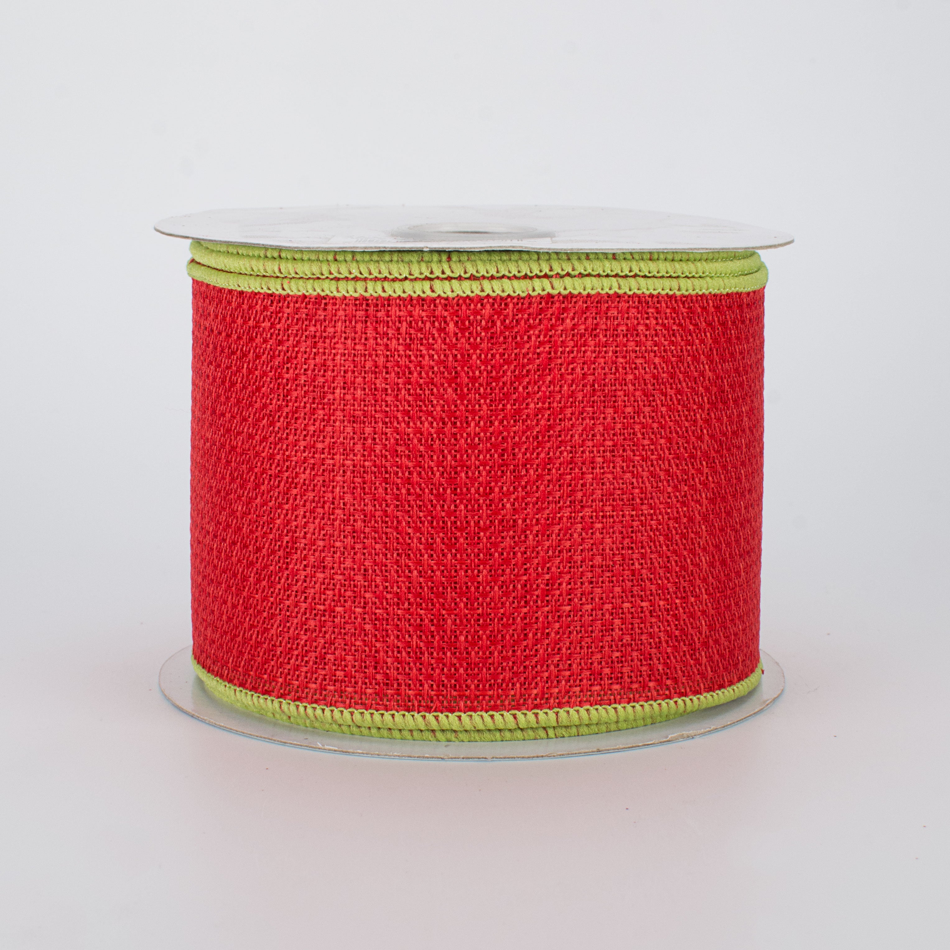 2.5" Royal Faux Burlap Ribbon: Red & Lime Green (10 Yards)