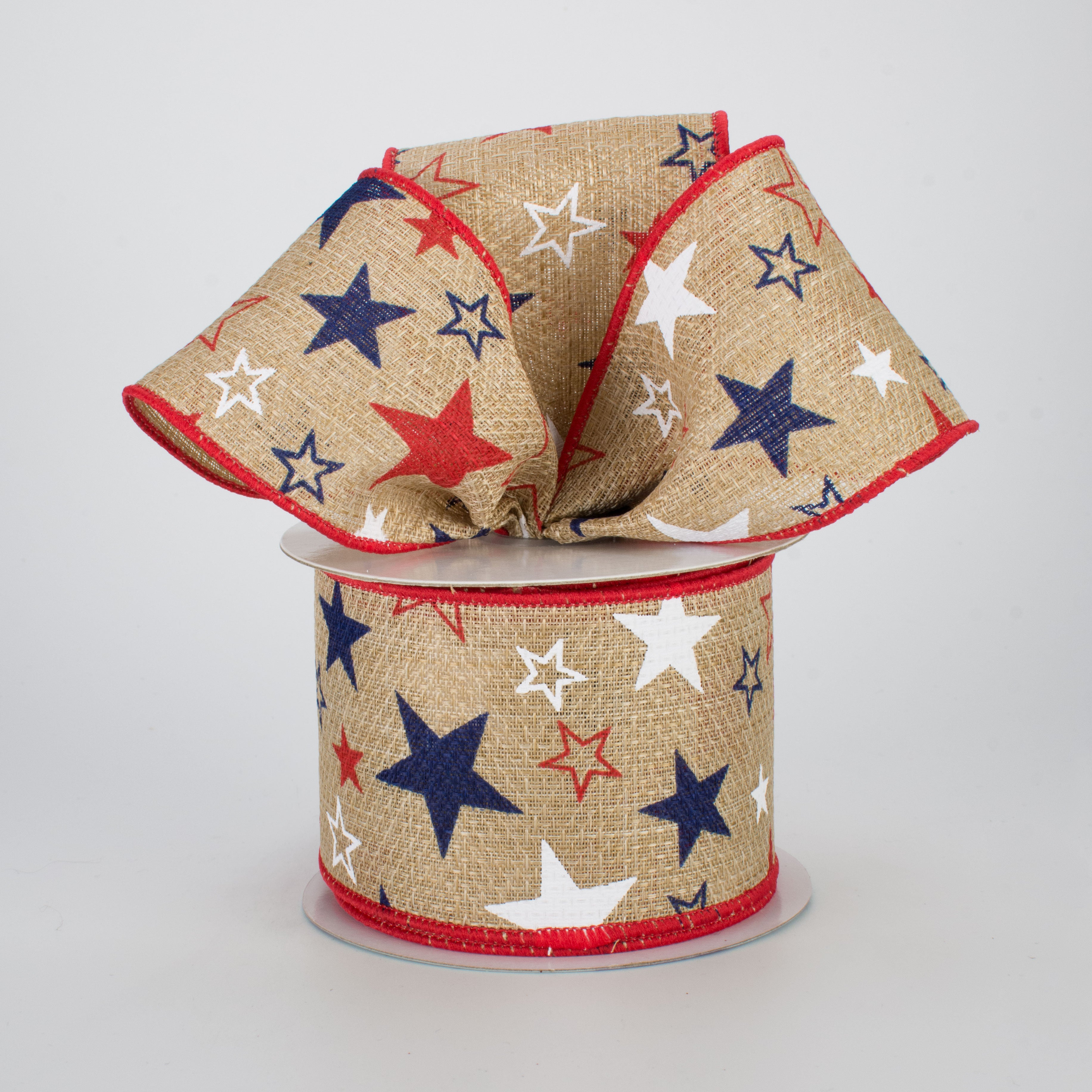 2.5" Royal Faux Burlap Stars Ribbon: RWB (10 Yards) Lifestyle Photo