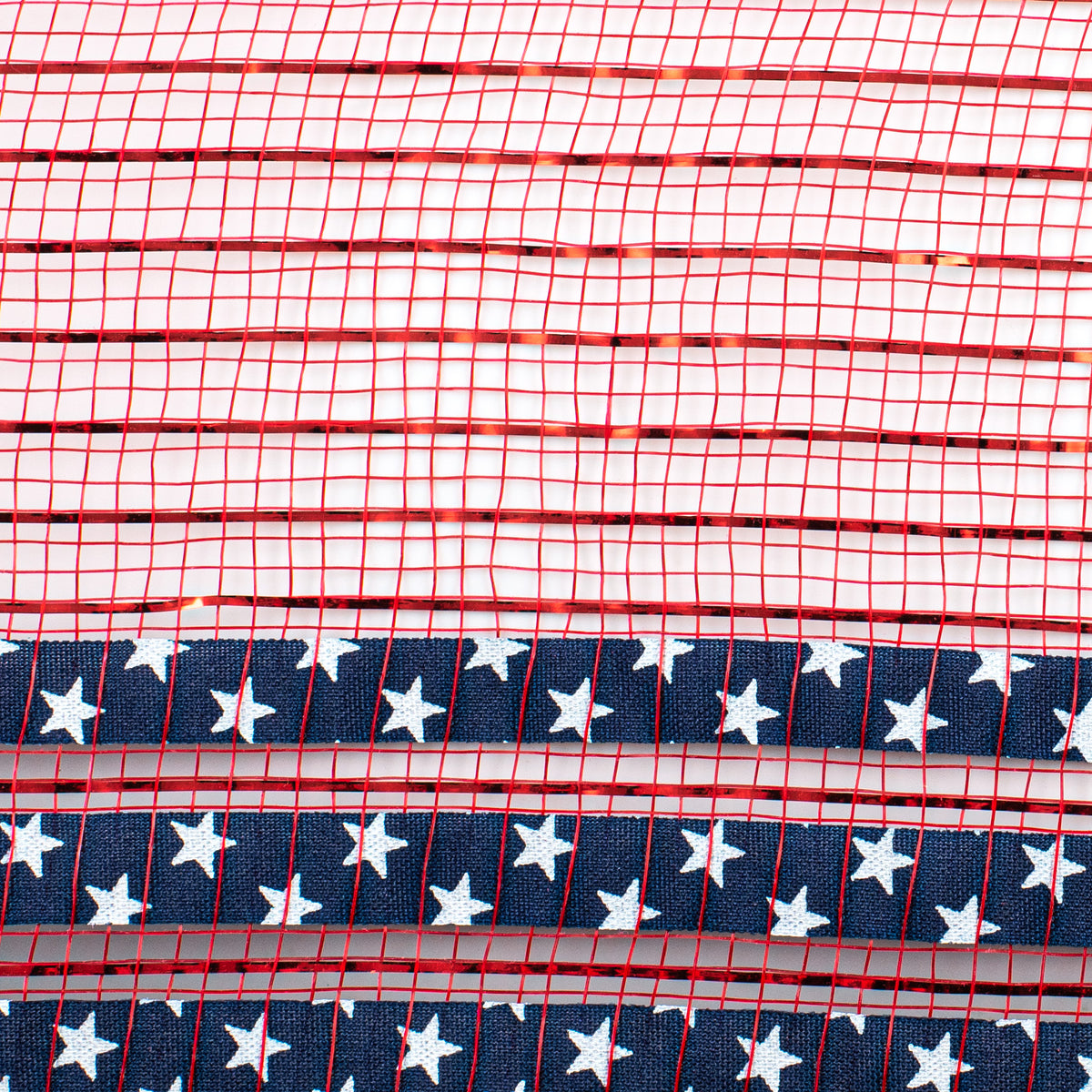 10" Ruffle Patterned Mesh: Red Metallic With Navy Blue & White Stars detail photo 3