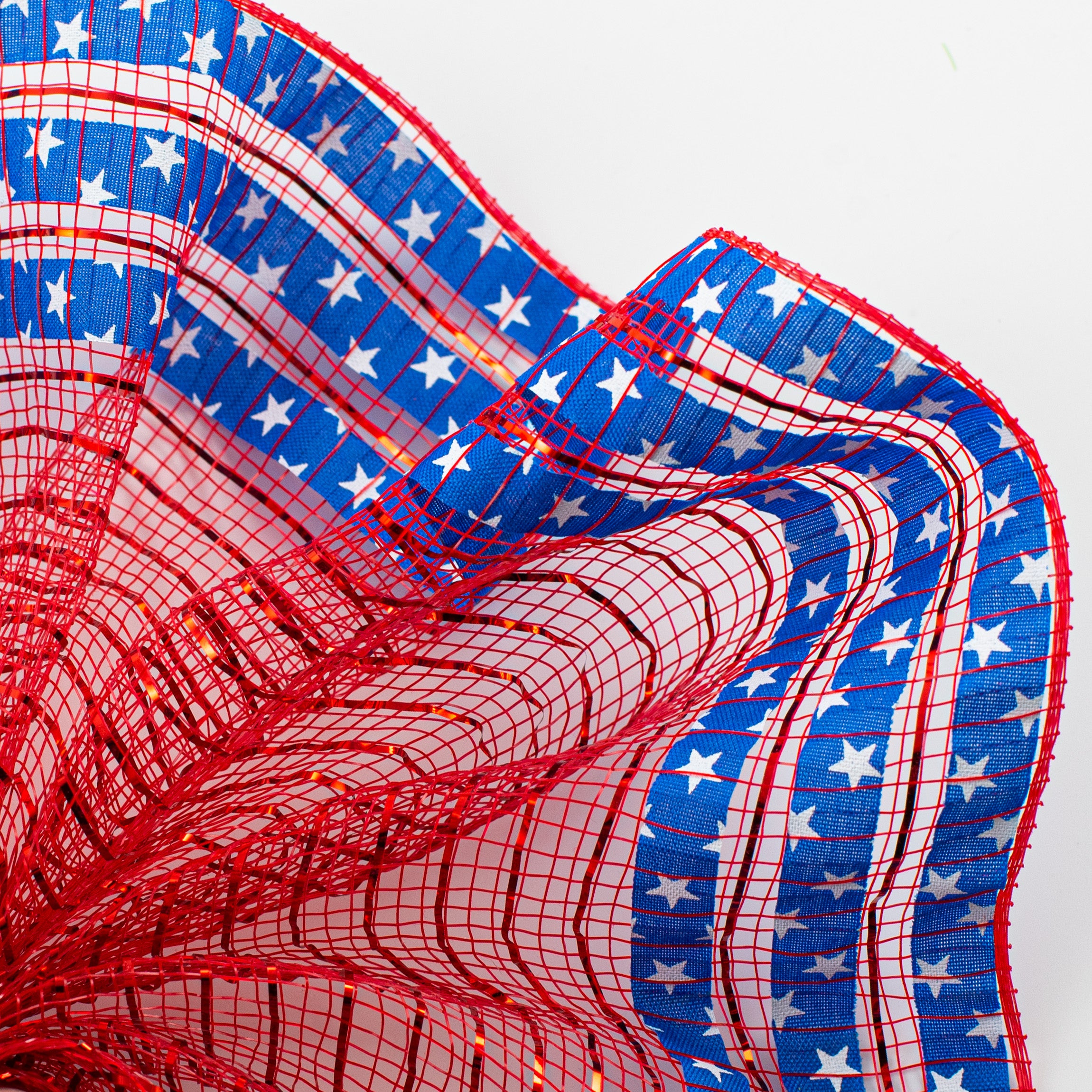 10" Ruffle Patterned Mesh: Red Metallic With Royal Blue & White Stars Lifestyle Photo