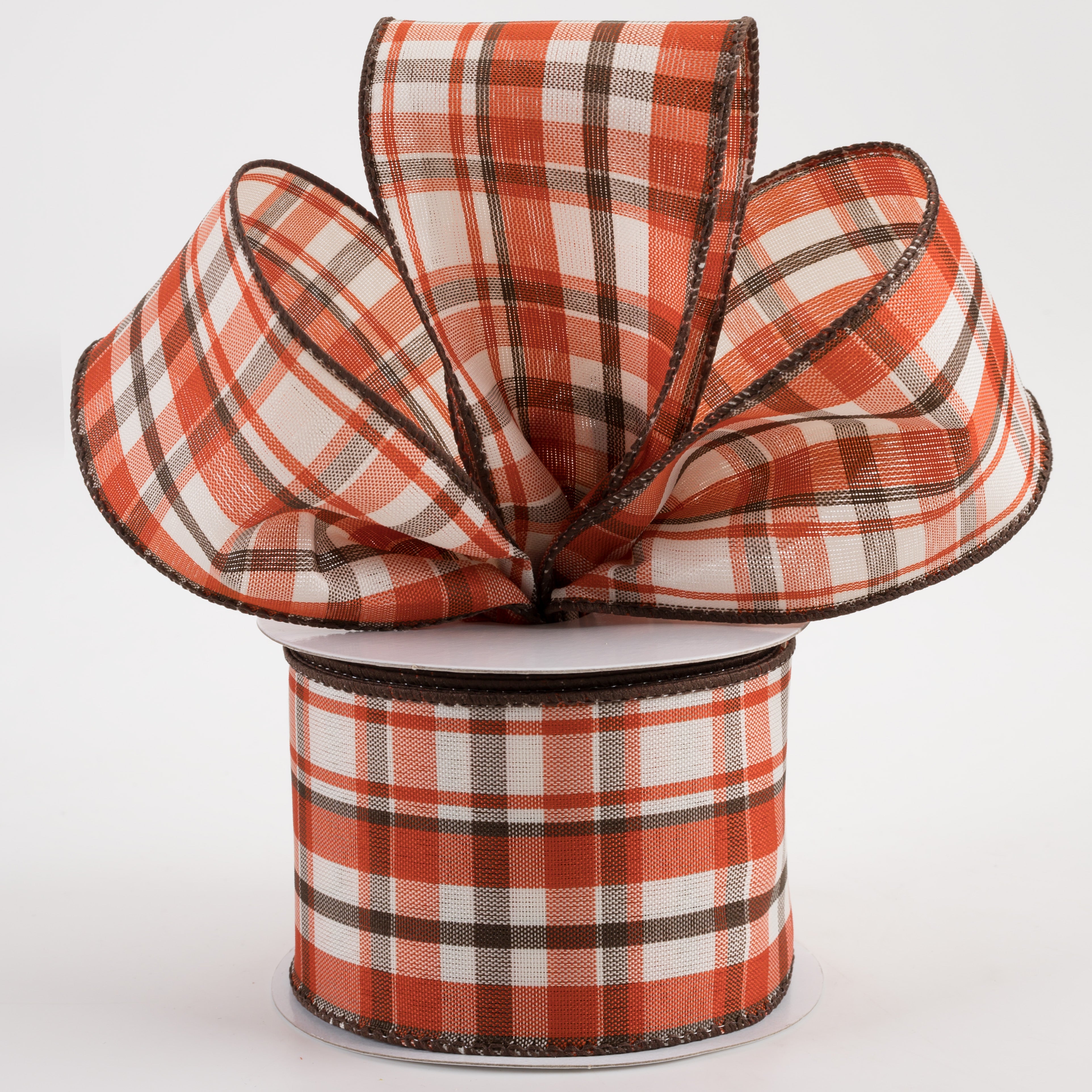 2.5" Rust Orange & Brown Plaid Ribbon: Cream (10 Yards) Lifestyle Photo