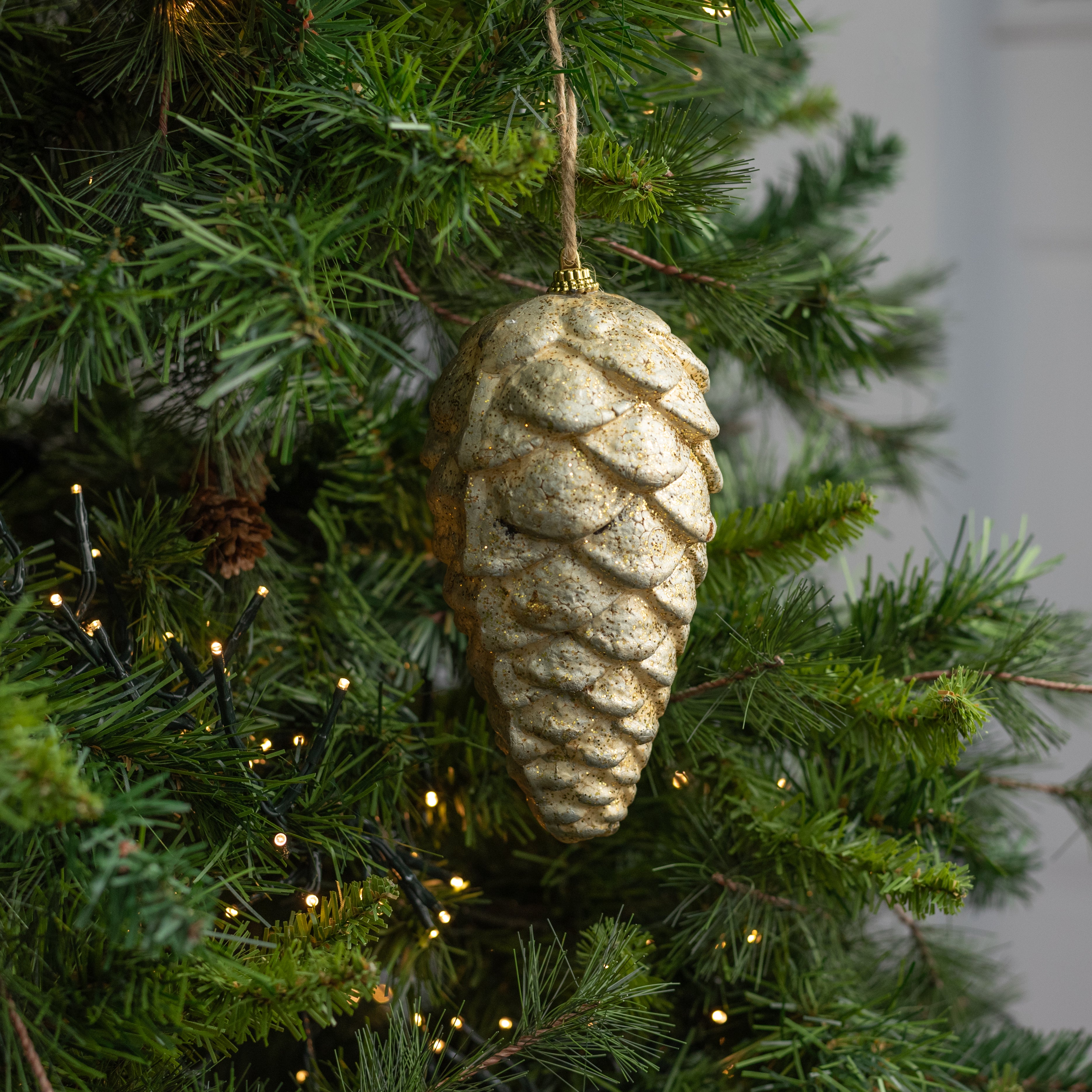 6.5" Rustic Lightweight Ornament: Gold Pinecone Lifestyle Photo