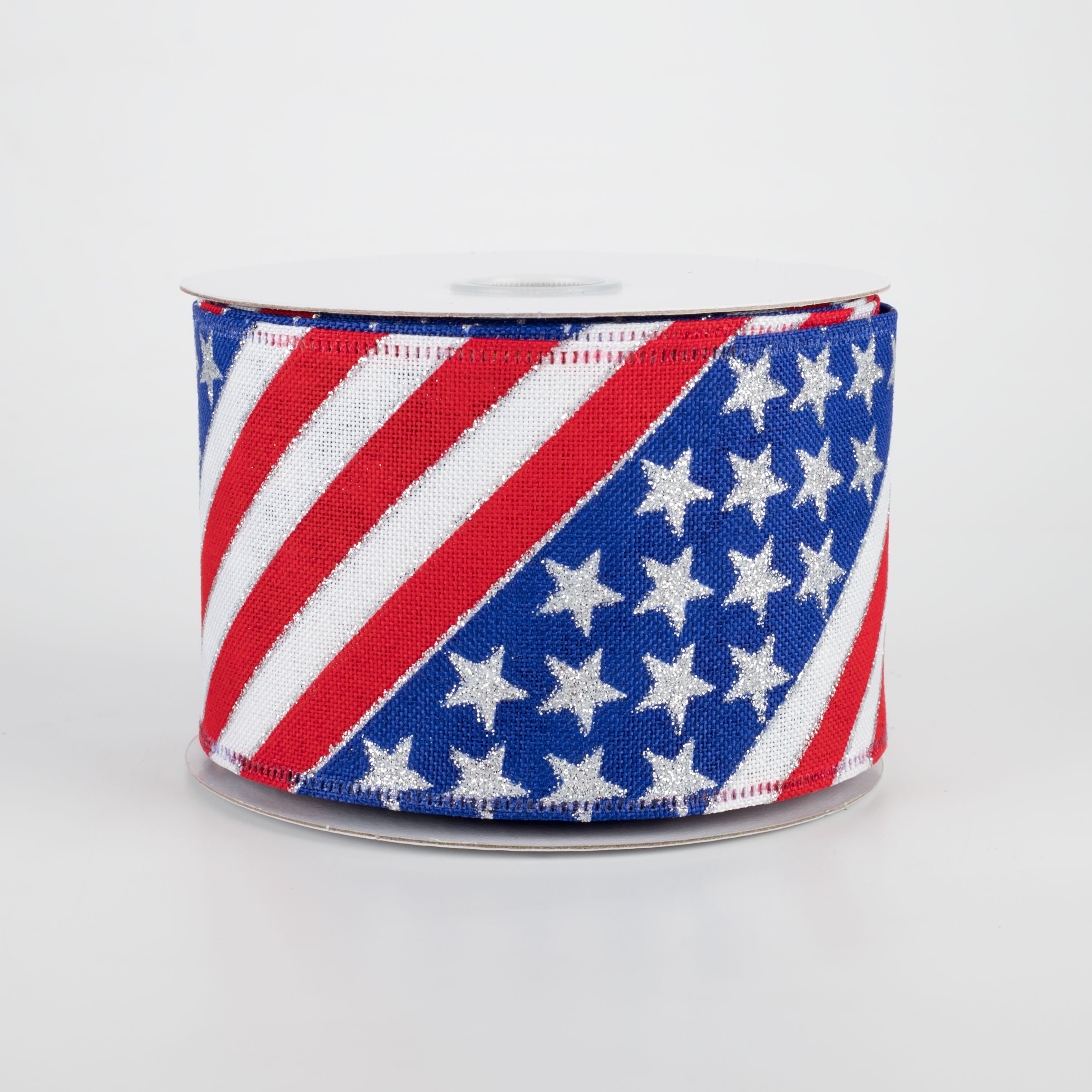 2.5" RWB Diagonal Flag Stripes Ribbon (10 Yards)