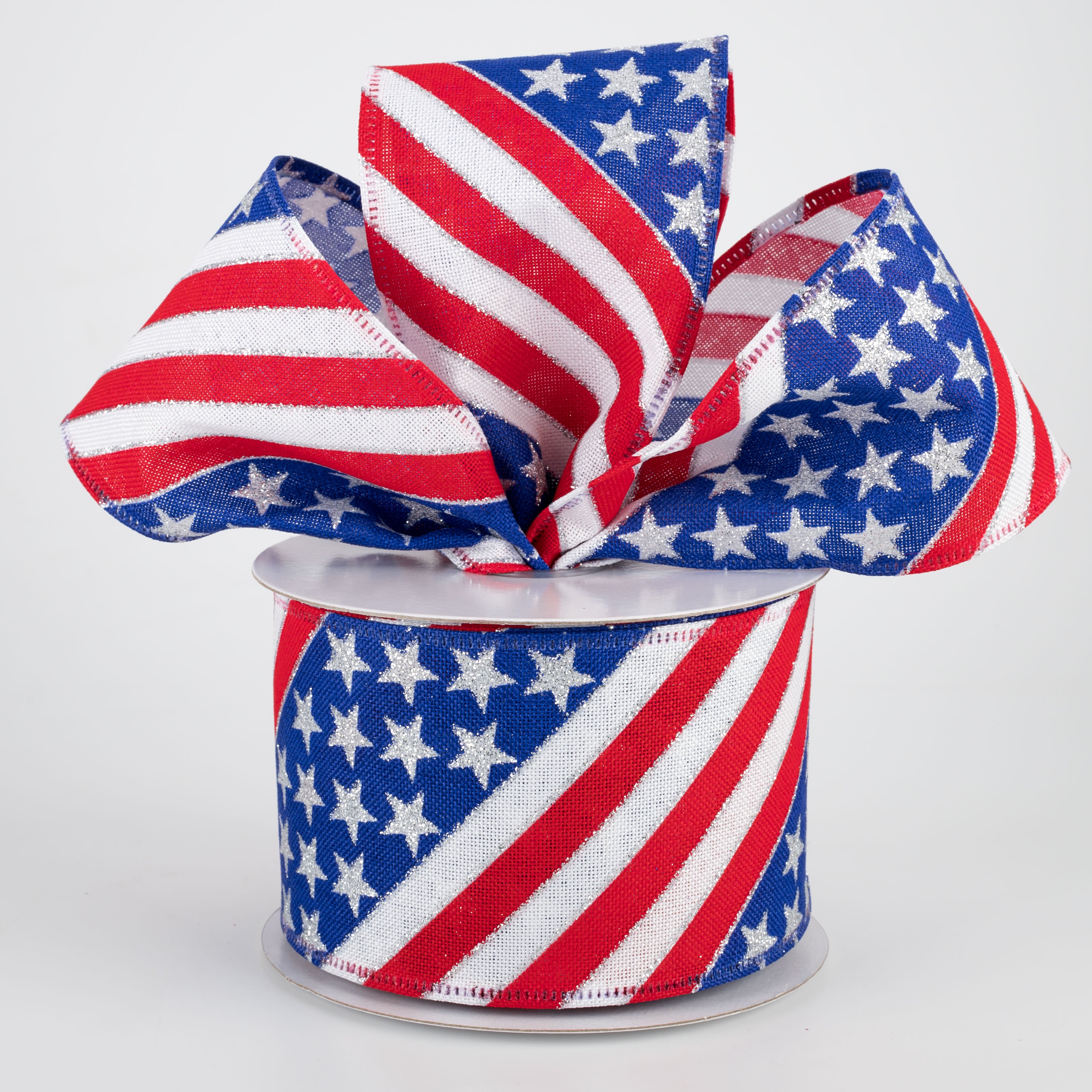 2.5" RWB Diagonal Flag Stripes Ribbon (10 Yards) Lifestyle Photo