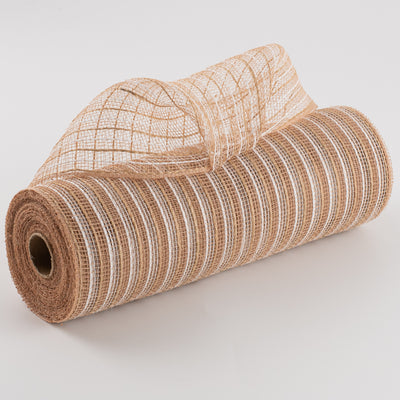 10" Poly Jute Deco Mesh: Natural & White Thin Stripe (10 Yards)