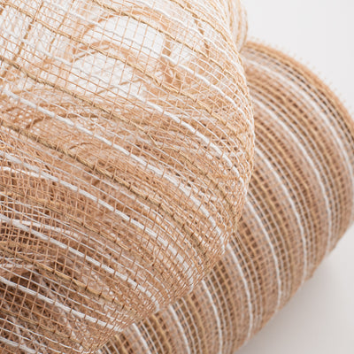 10" Poly Jute Deco Mesh: Natural & White Thin Stripe (10 Yards)