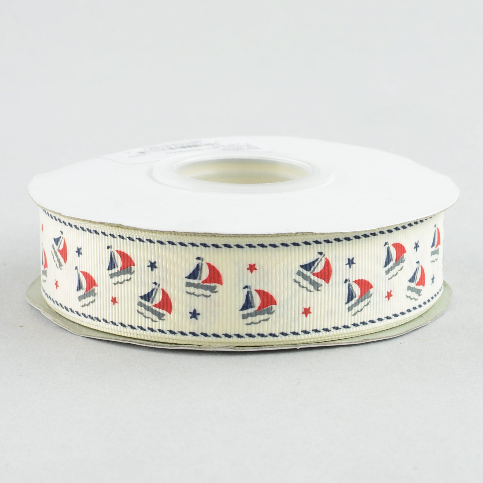 1" Sailboat Grosgrain Ribbon: Ivory, Navy & Red (25 Yards)