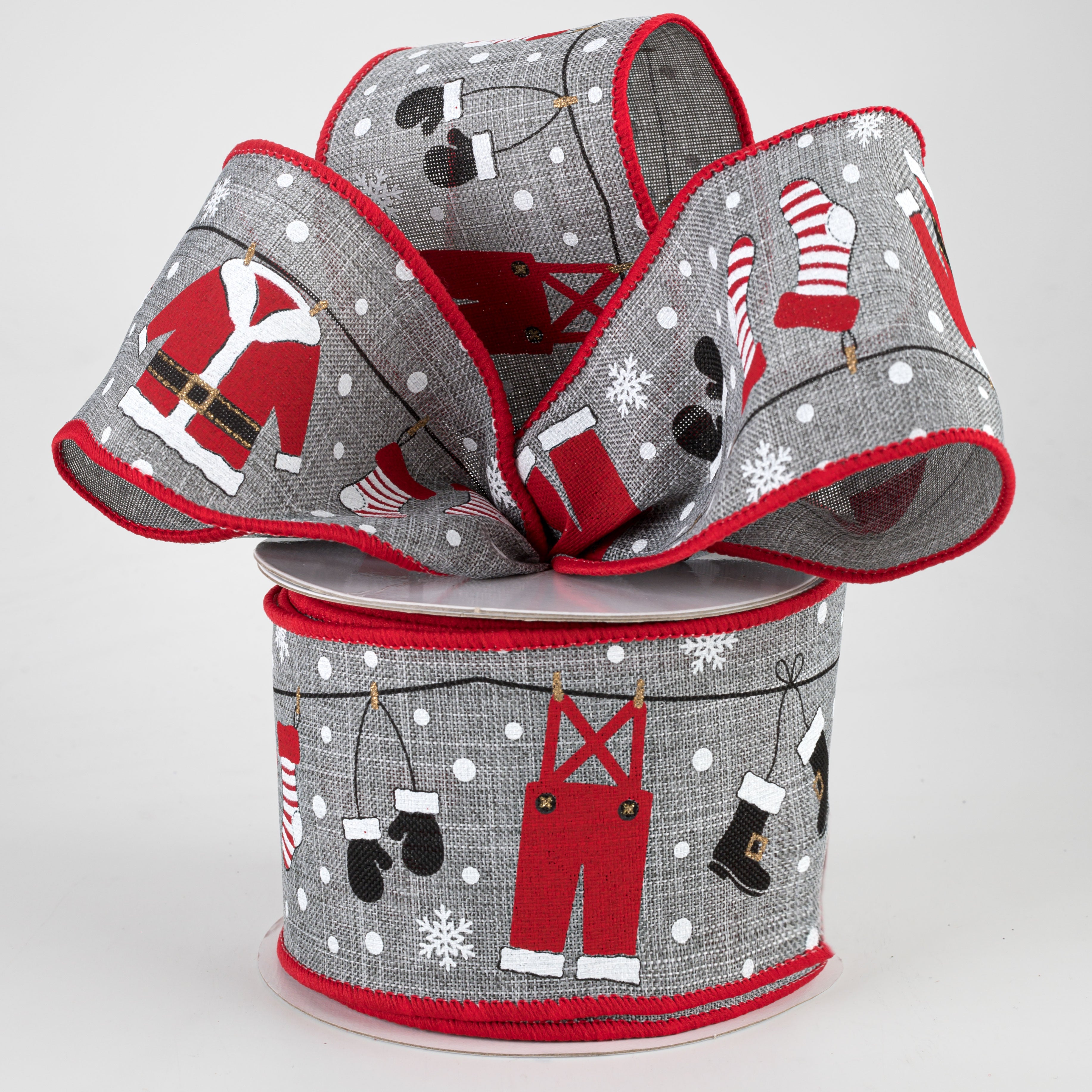 2.5" Santa Clothesline Ribbon: Grey (10 Yards) Lifestyle Photo