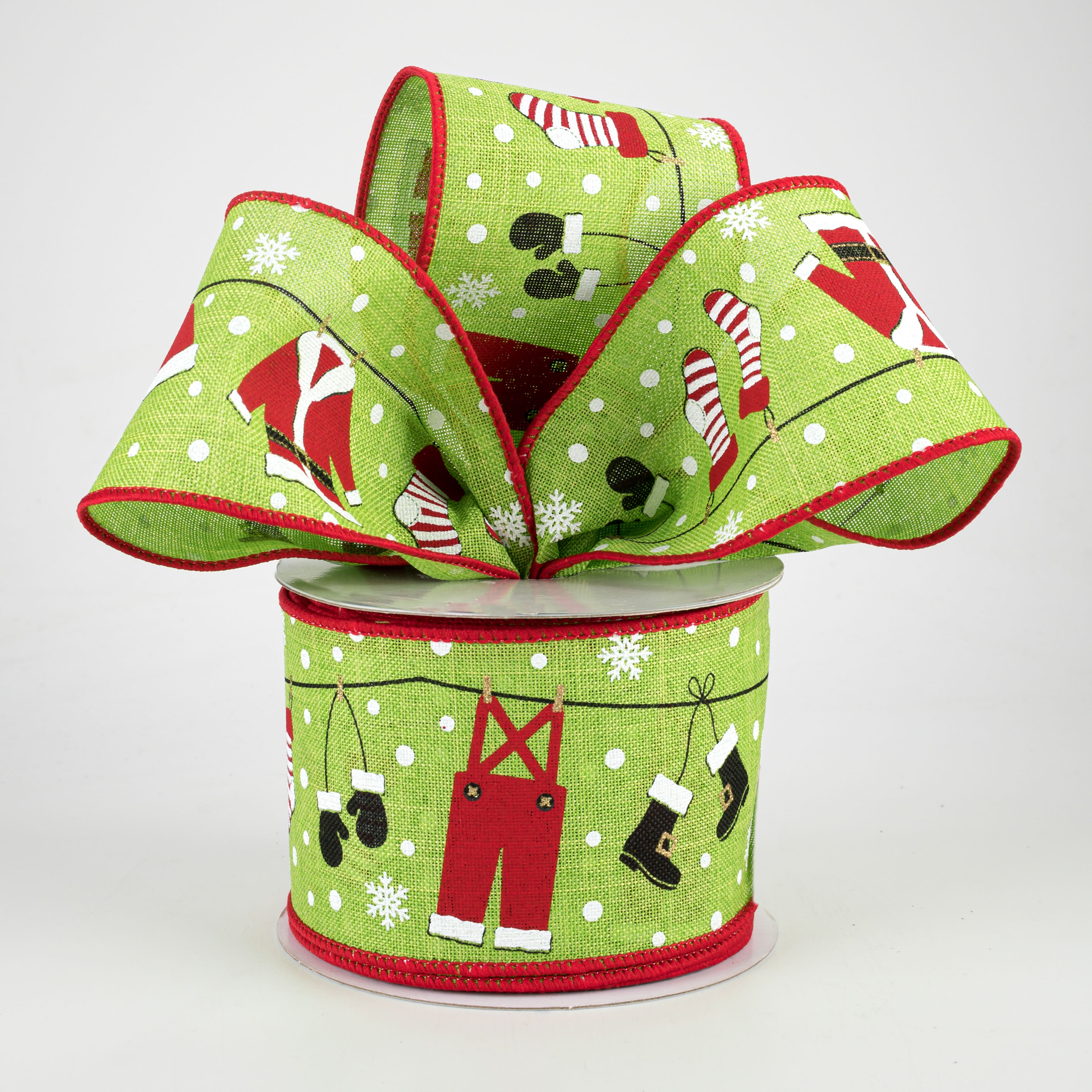 2.5" Santa Clothesline Ribbon: Lime (10 Yards) Lifestyle Photo