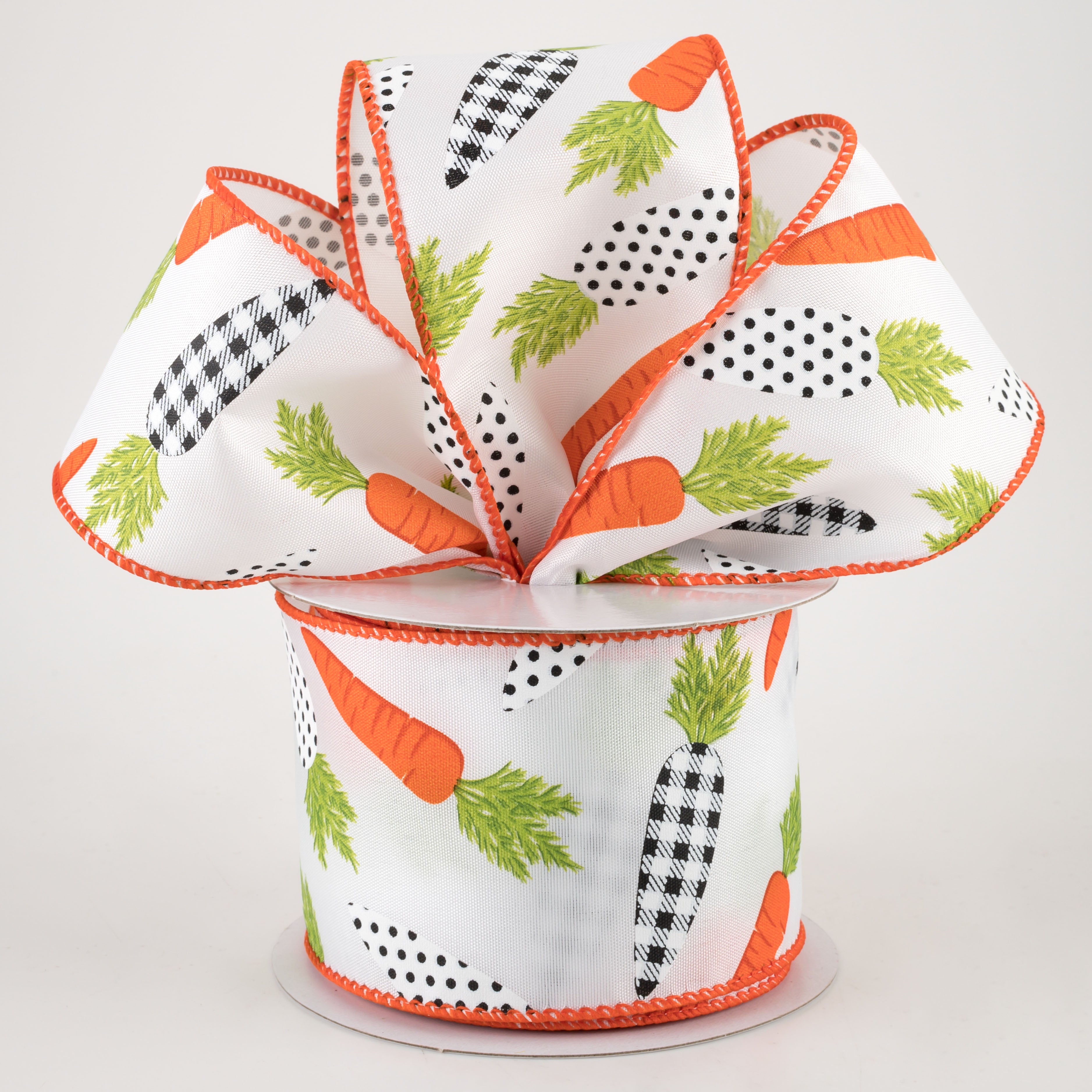2.5" Satin Black & White Carrots Ribbon: White (10 Yards) Lifestyle Photo
