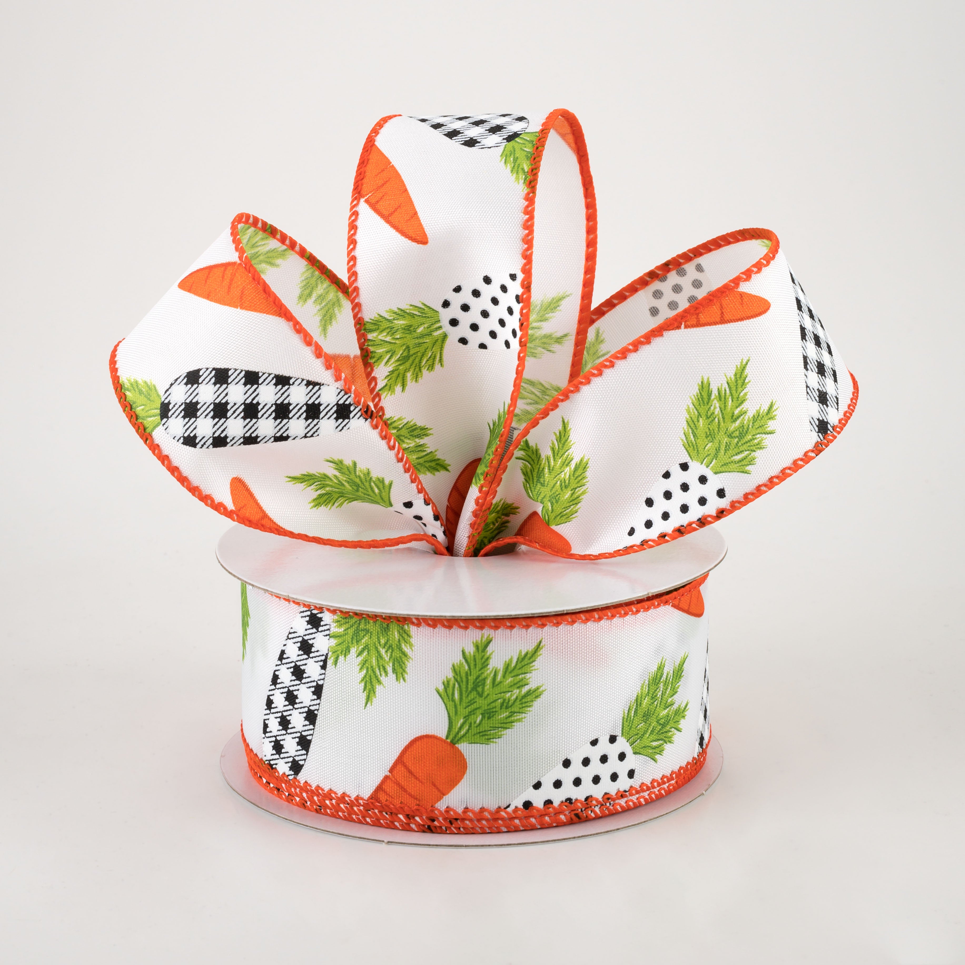 1.5" Satin Black & White Carrots Ribbon: White (10 Yards) Lifestyle Photo