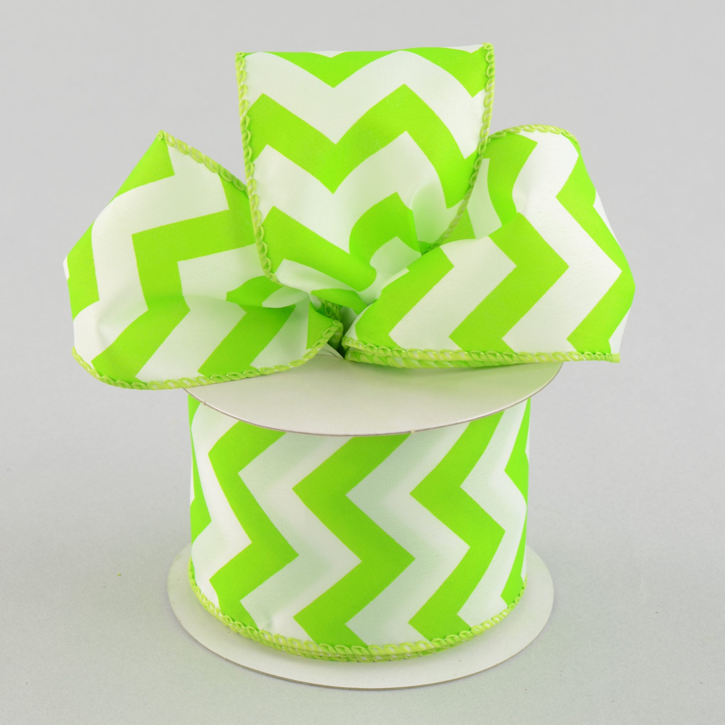 2.5" Satin Chevron Ribbon: Lime Green & White (10 Yards) Lifestyle Photo
