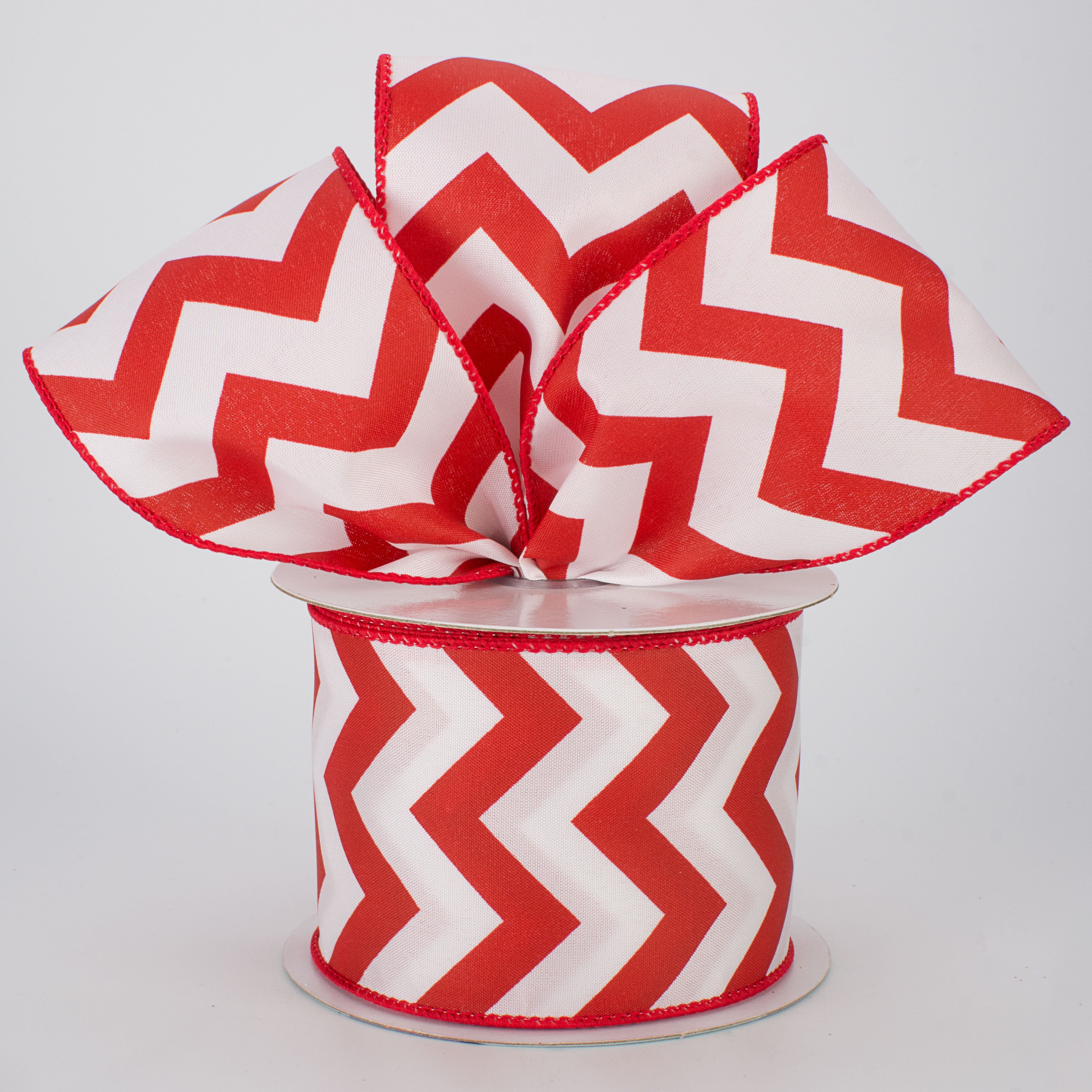 2.5" Satin Chevron Ribbon: Red & White (10 Yards) Lifestyle Photo