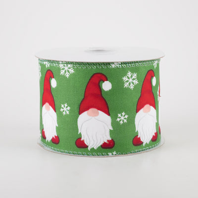 2.5" Satin Christmas Gnome Ribbon: Emerald Green, Red (10 Yards) Item Number: 71110-40-17