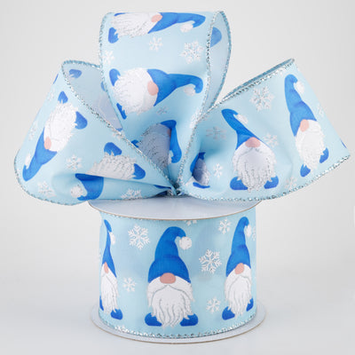 2.5" Satin Christmas Gnome Ribbon: Light Blue, Silver (10 Yards) Lifestyle Photo