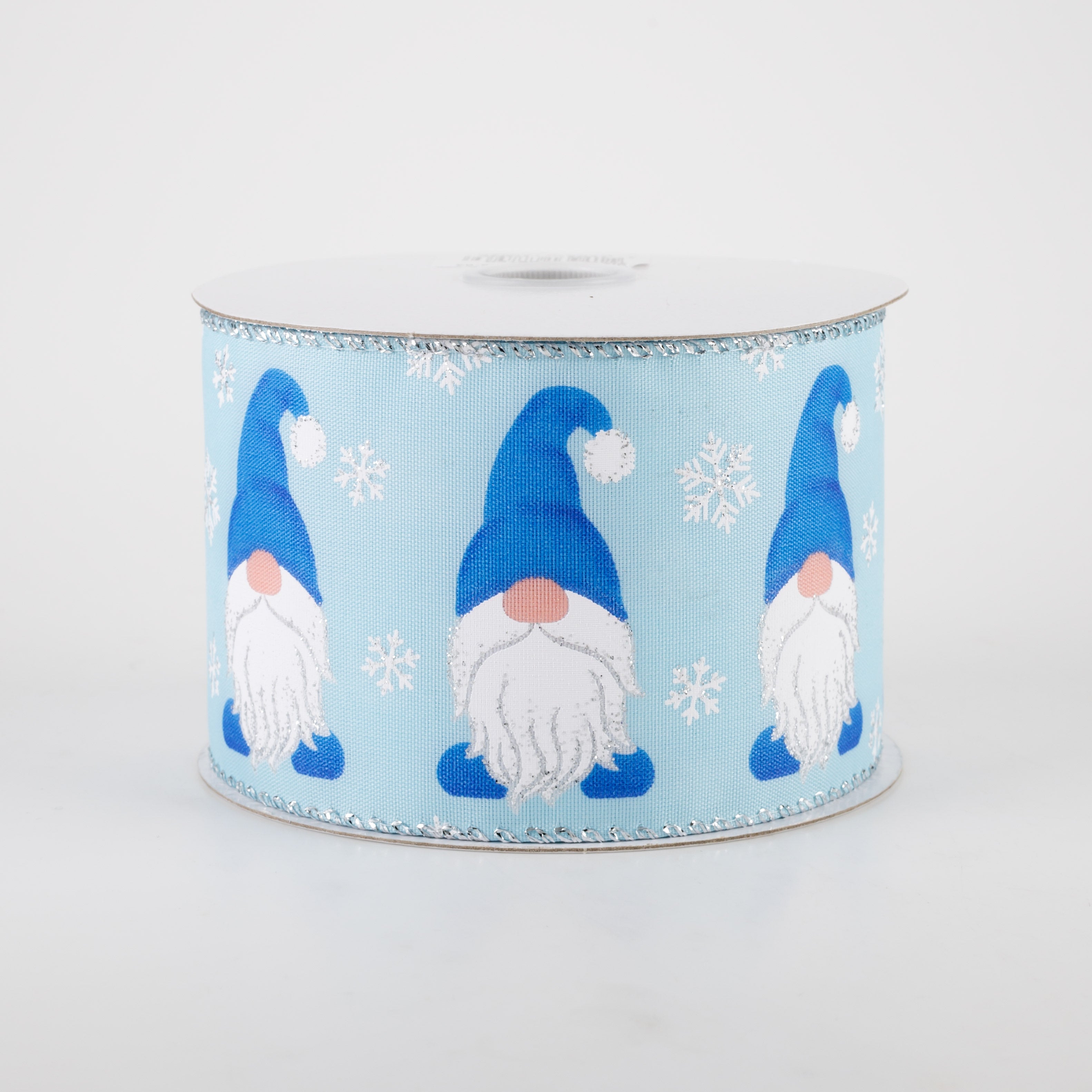 2.5" Satin Christmas Gnome Ribbon: Light Blue, Silver (10 Yards) Item Number: 71110-40-04