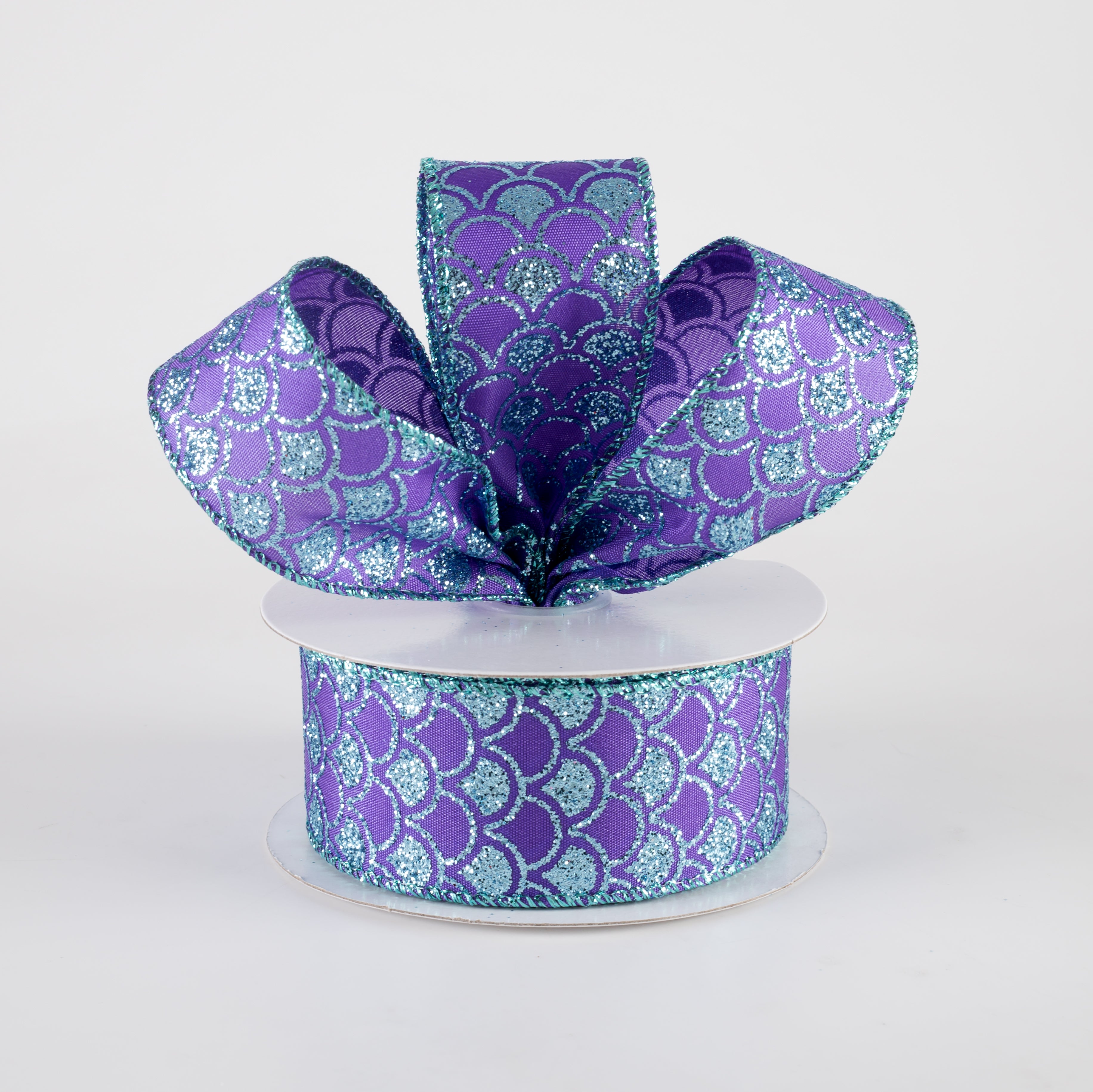 1.5" Satin Fish Scales Mermaid Ribbon: Purple & Aqua (10 Yards) Lifestyle Photo