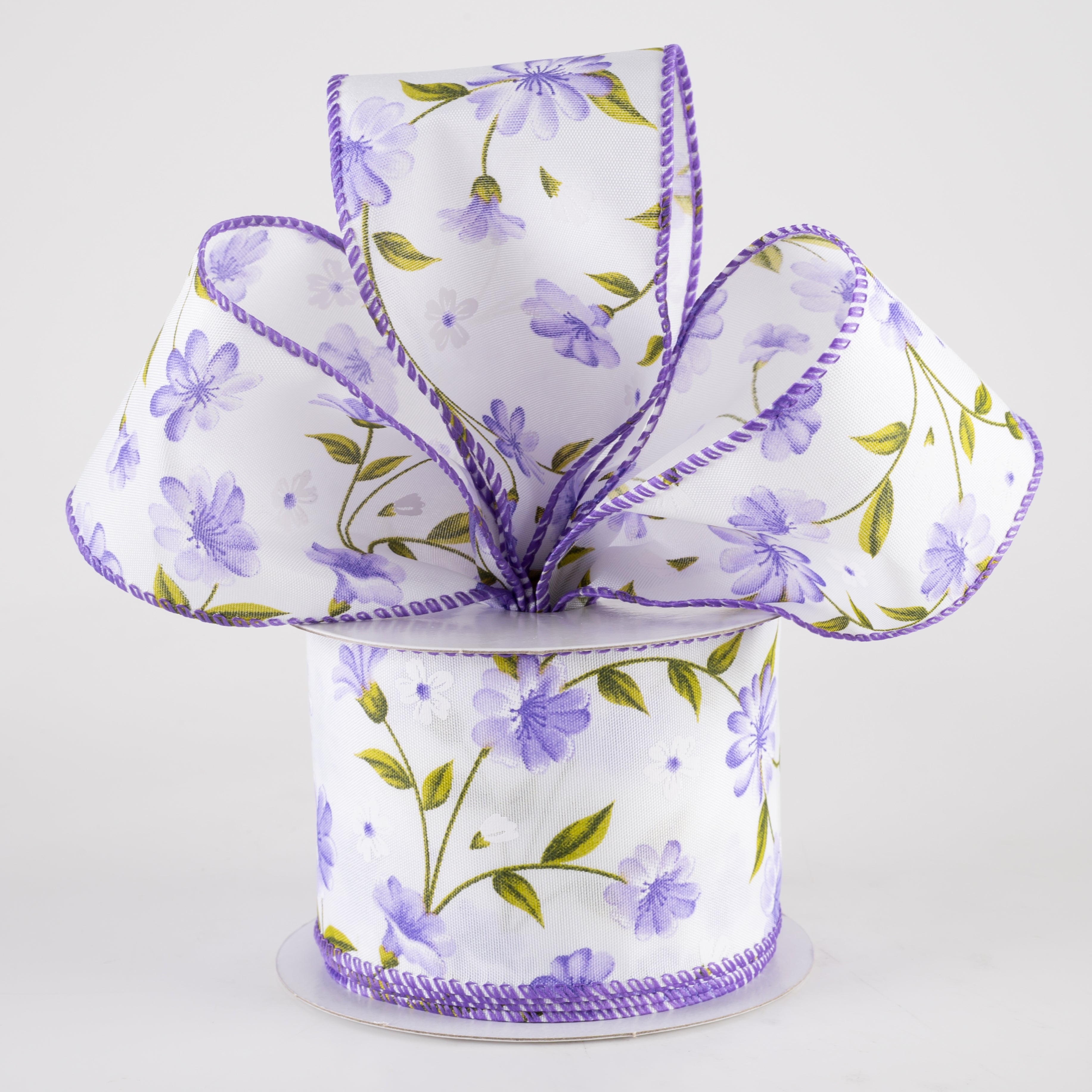 2.5" Satin Flutter Flowers Ribbon: Purple (10 Yards) Lifestyle Photo