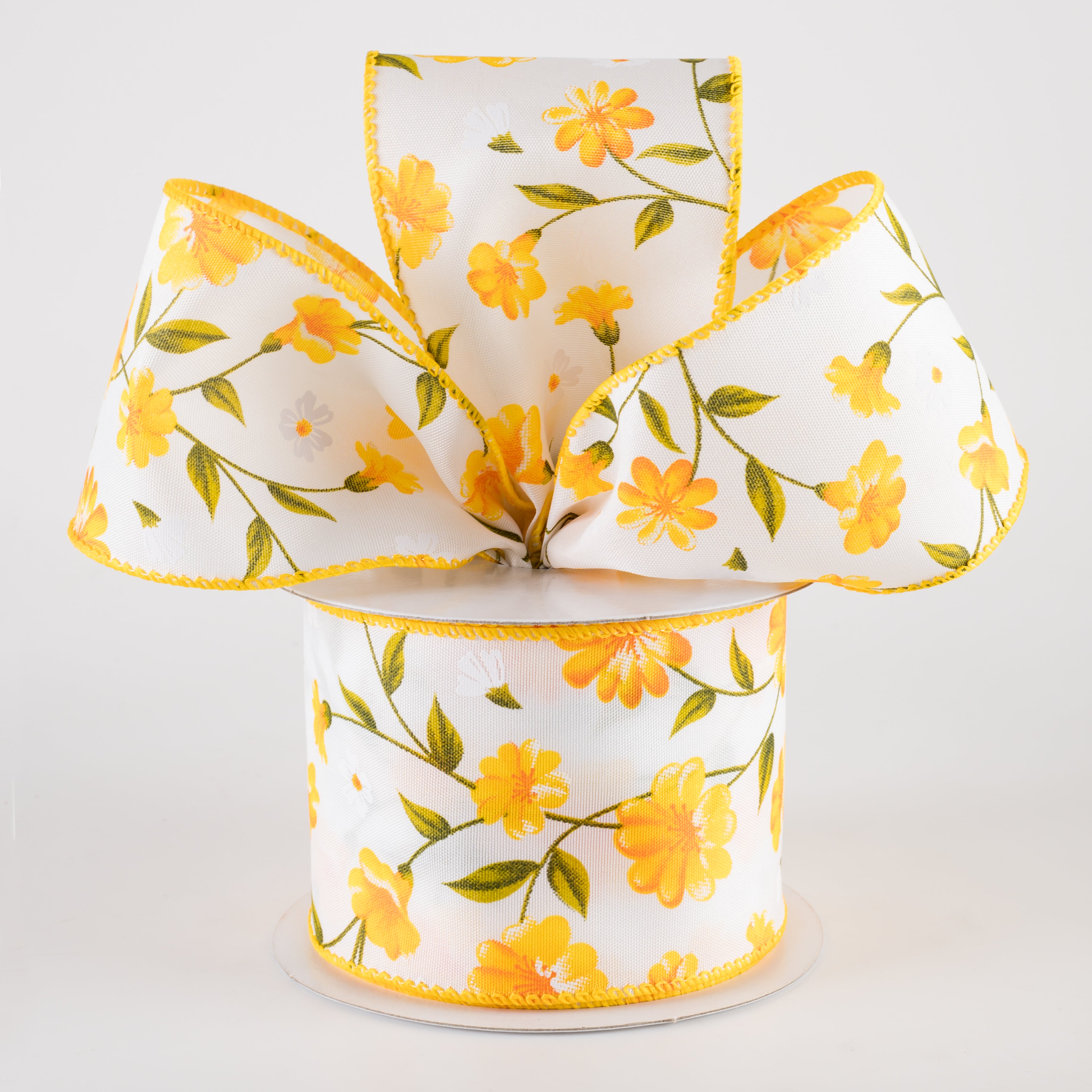 2.5" Satin Flutter Flowers Ribbon: Yellow & Orange (10 Yards) Lifestyle Photo