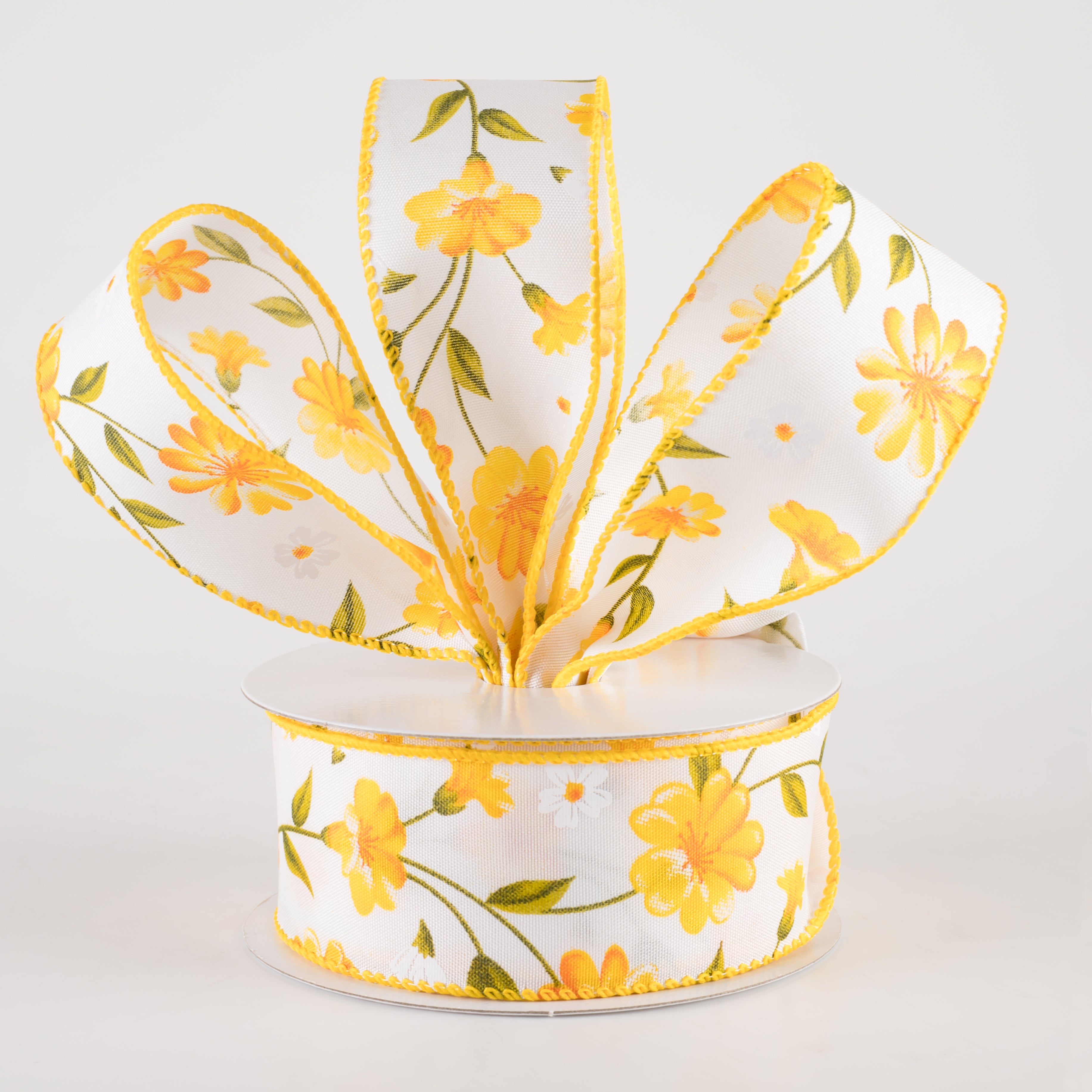 1.5" Satin Flutter Flowers Ribbon: Yellow & Orange (10 Yards) Lifestyle Photo