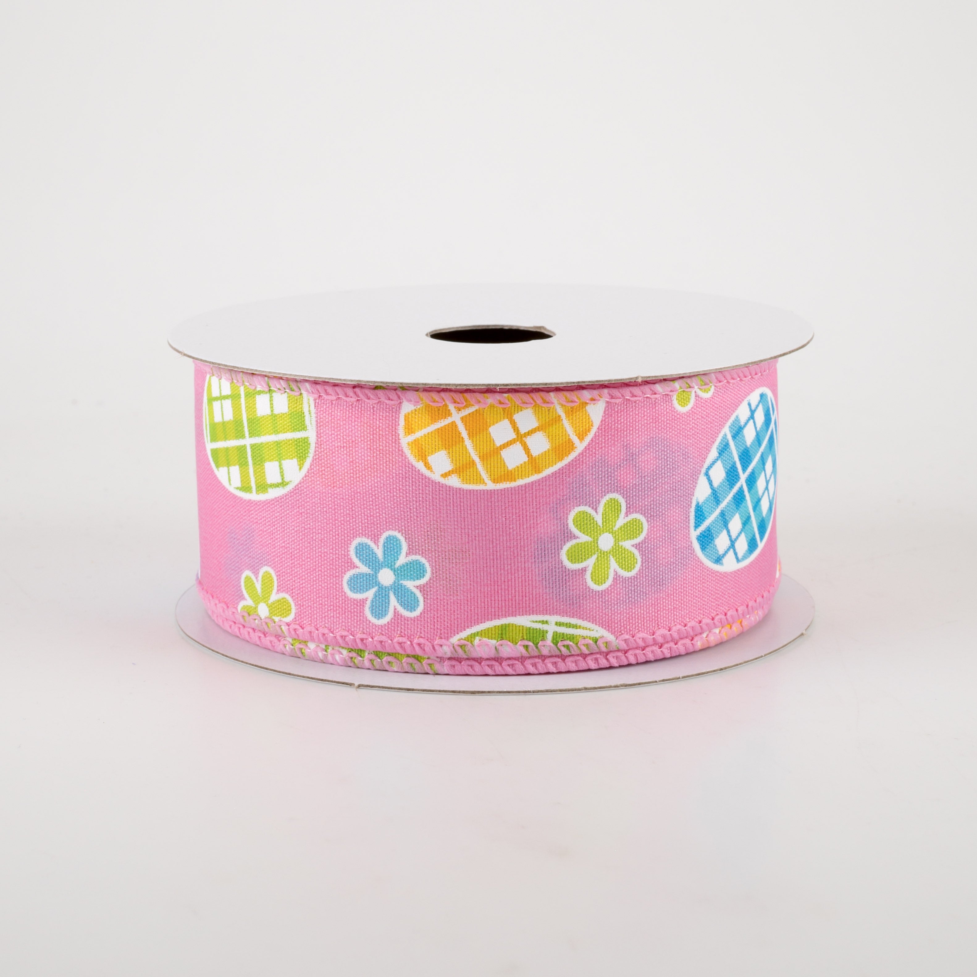 1.5" Satin Gingham Easter Eggs Ribbon: Pink (10 Yards) Item Number: 31213-09-03