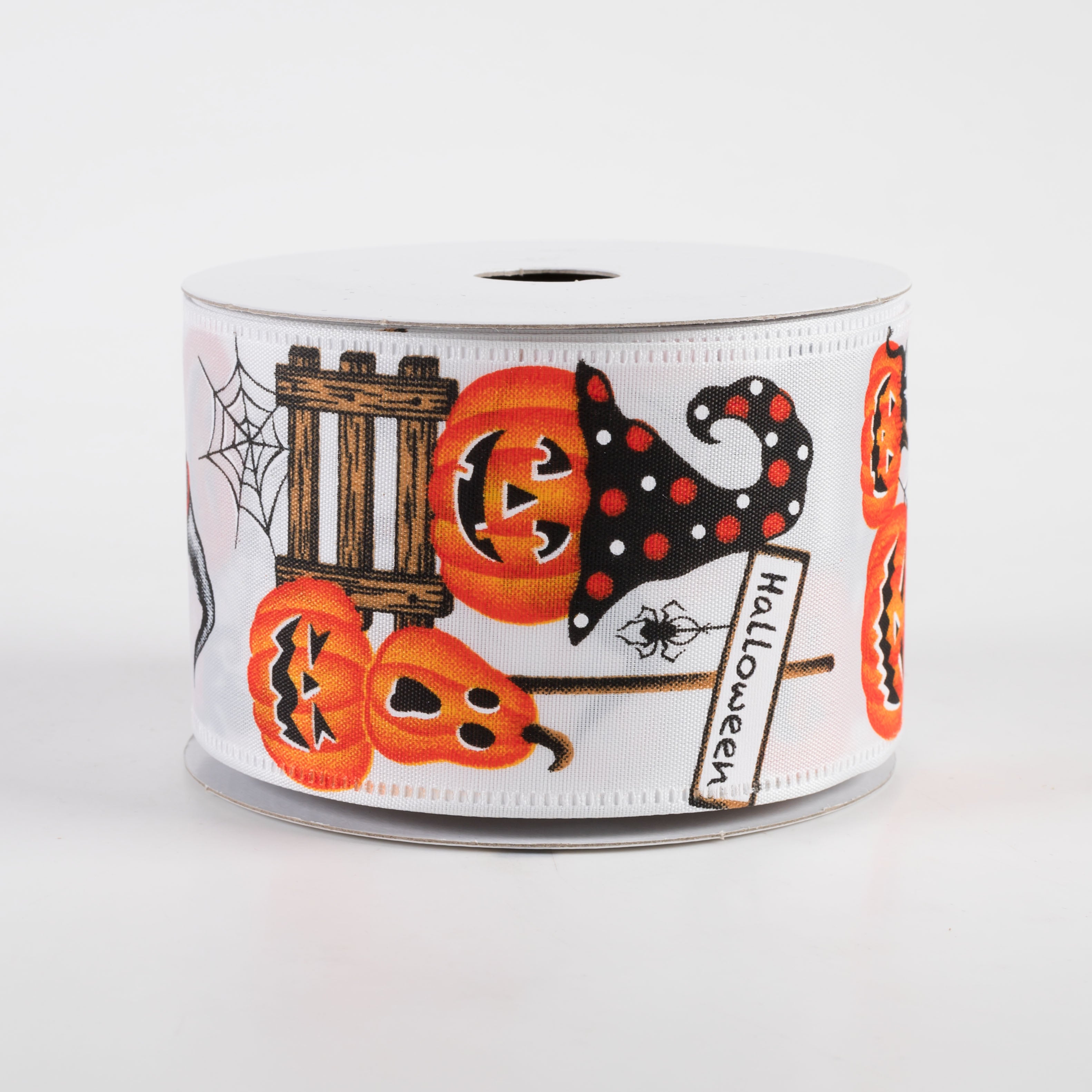 2.5" Satin Halloween Witch Gnome Ribbon: White (10 Yards)