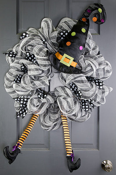 Satin Halloween Witch Wreath Accent: Orange Lifestyle Photo