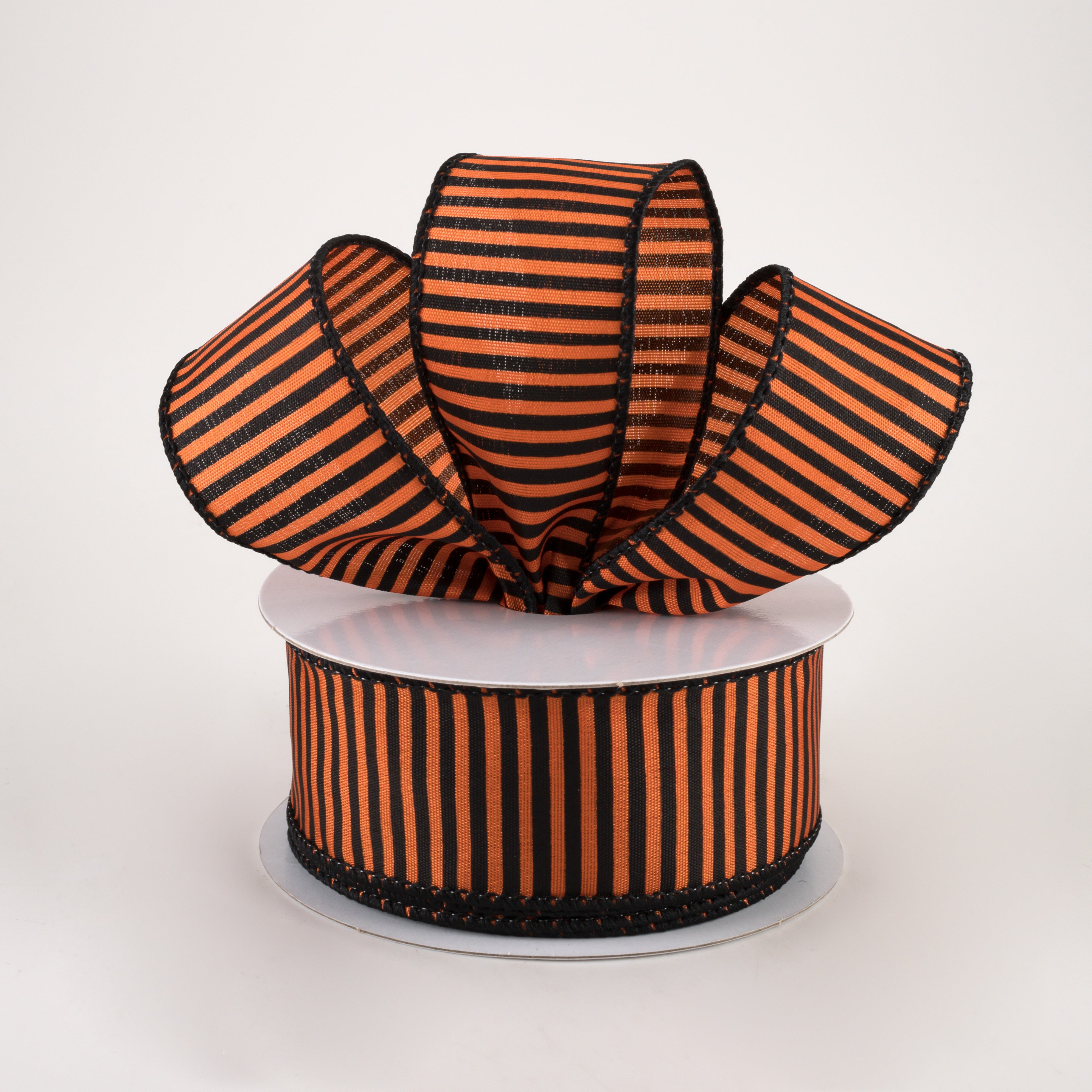 1.5" Satin Horizontal Thin Stripes Ribbon: Orange & Black (10 Yards) Lifestyle Photo