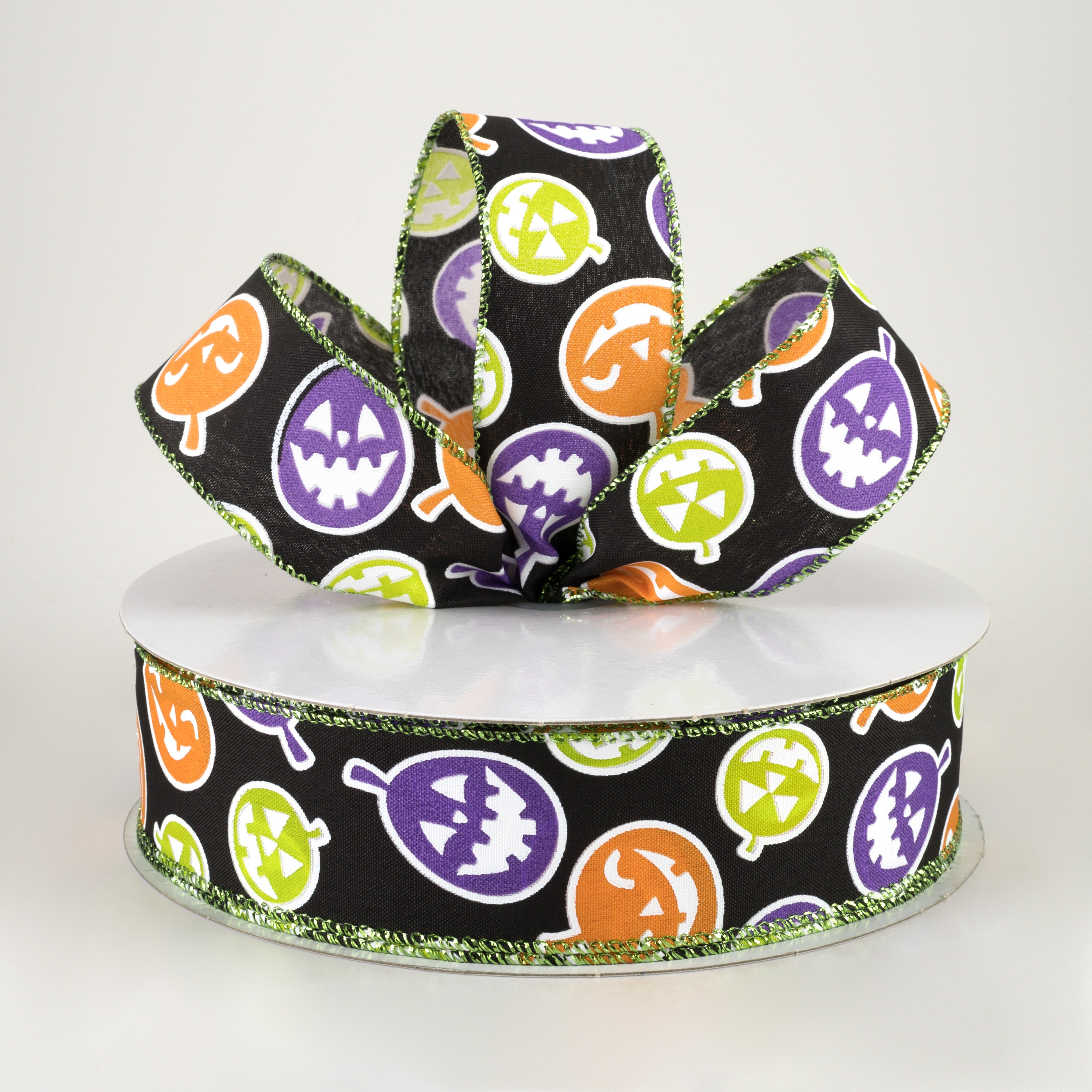 1.5" Satin Neon Jack O Lantern Ribbon: Black (50 Yards) Lifestyle Photo