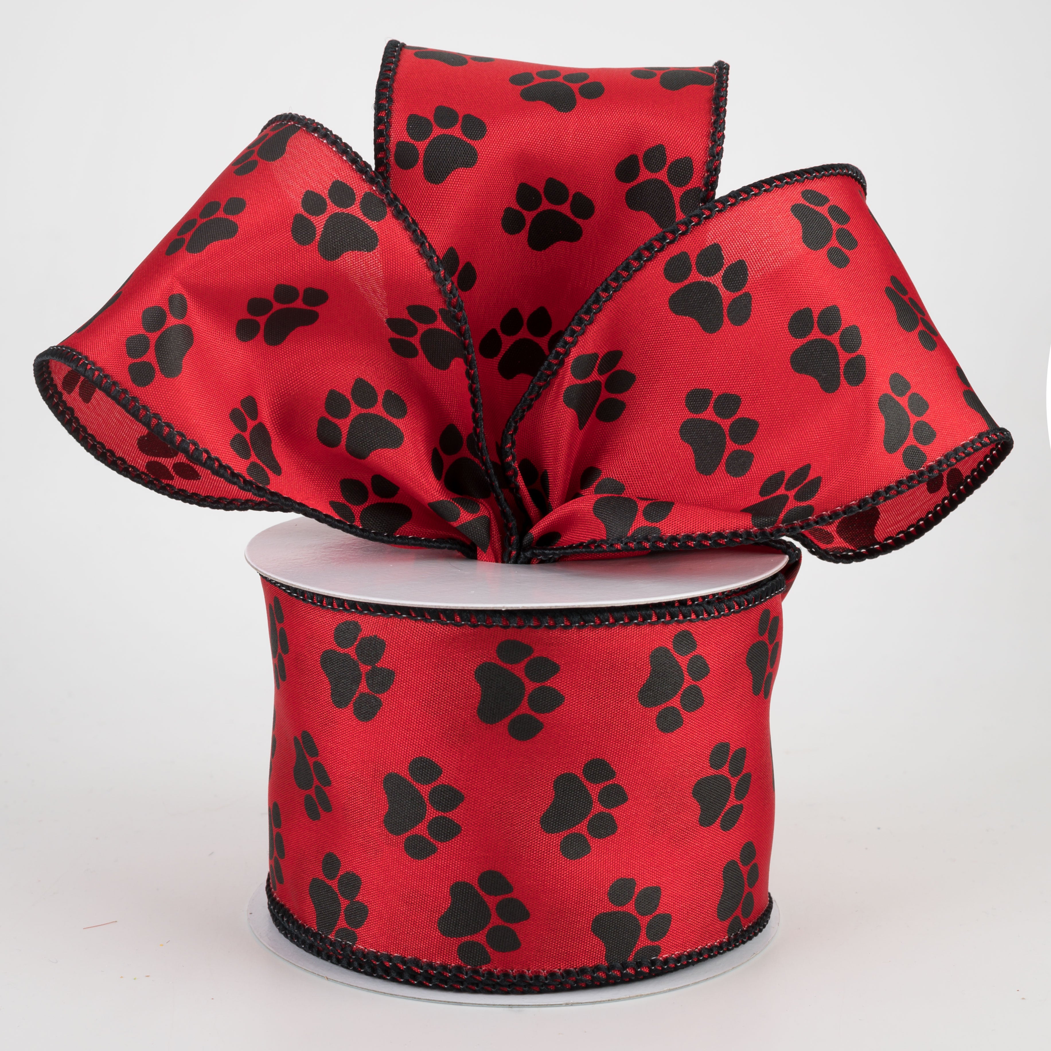2.5" Satin Paw Print Ribbon: Black & Red (10 Yards) Lifestyle Photo
