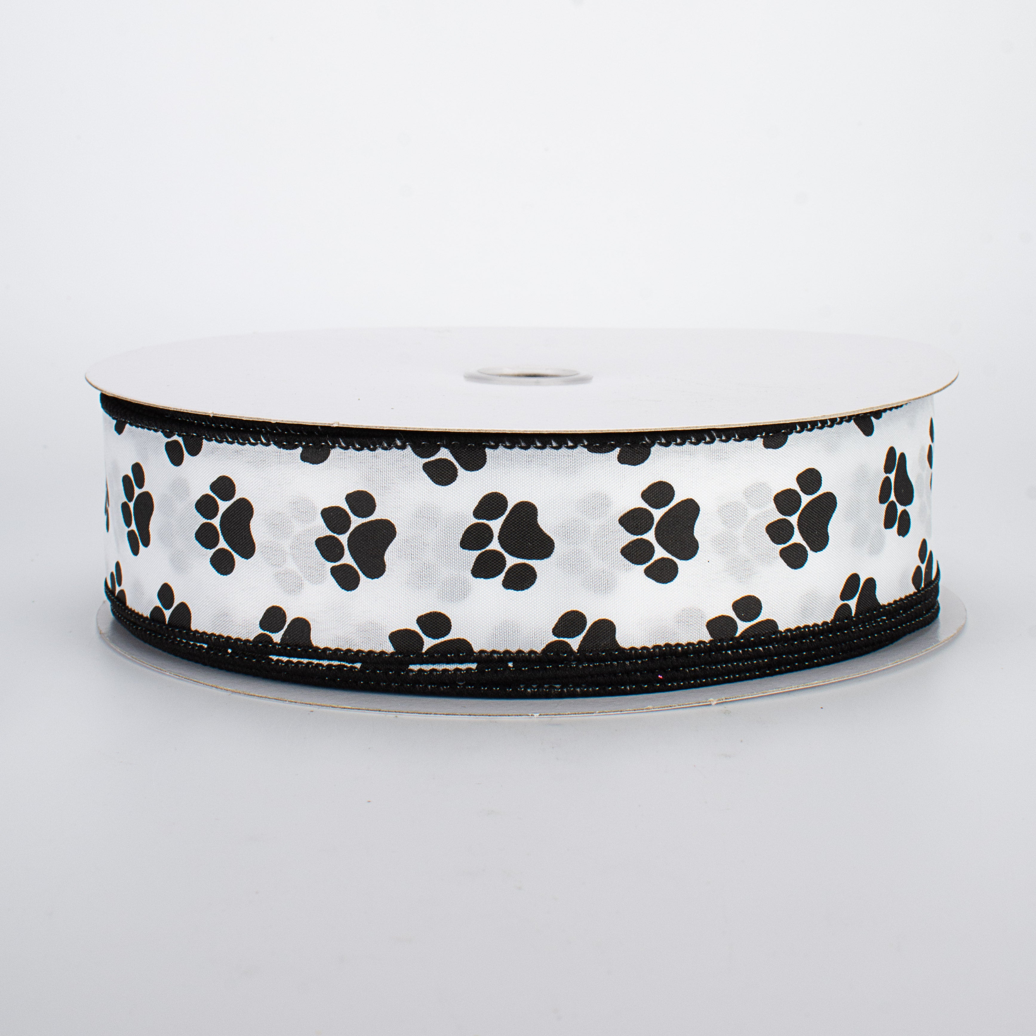 1.5" Satin Paw Print Ribbon: Black & White (50 Yards)