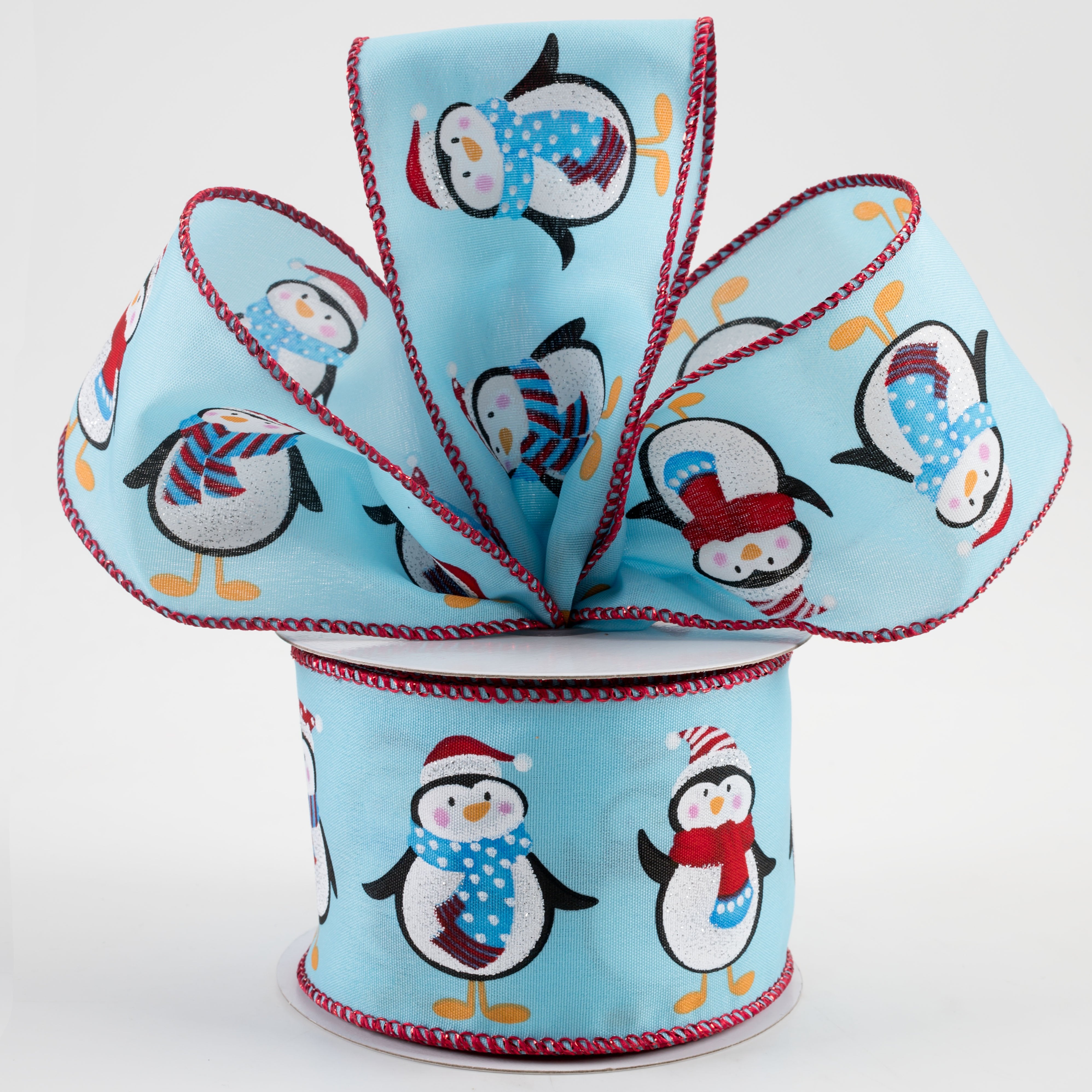 2.5" Satin Penguins, Santa Hat, Scarf Ribbon: Aqua (10 Yards) Lifestyle Photo