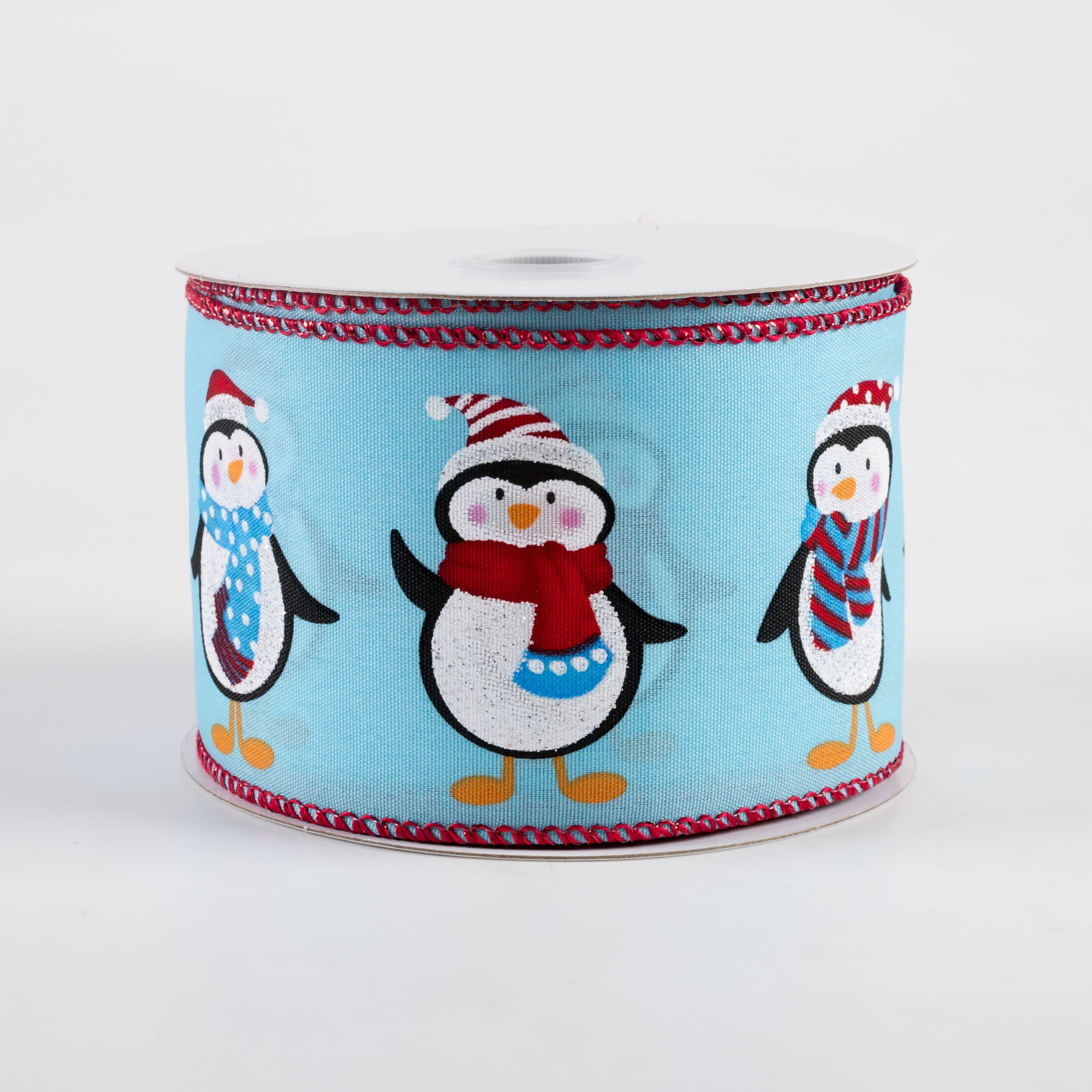 2.5" Satin Penguins, Santa Hat, Scarf Ribbon: Aqua (10 Yards) Item Number: 72303-40-45